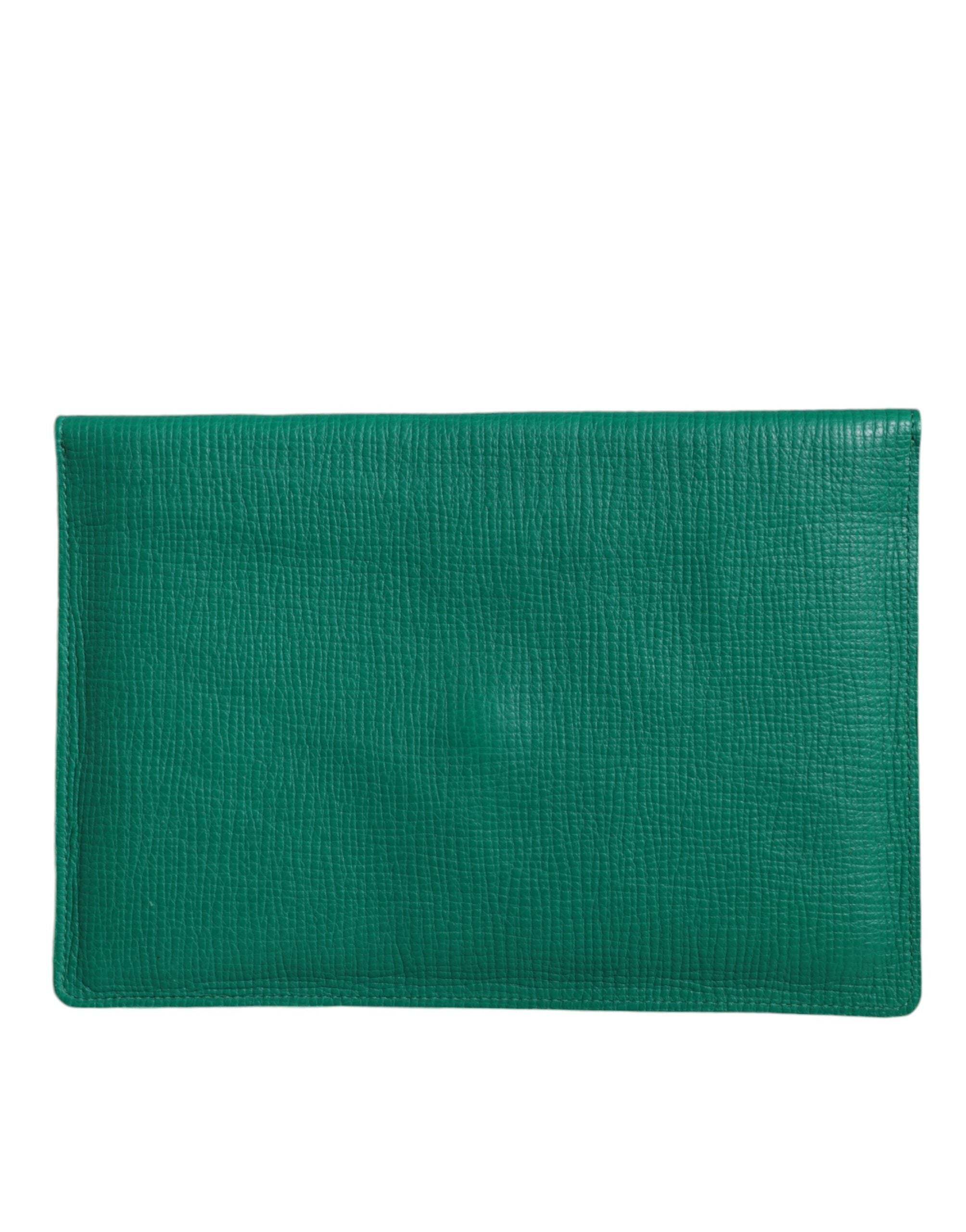 Dolce & Gabbana Green Leather Handbag Clutch Mini Purse Pouch Tablet Case