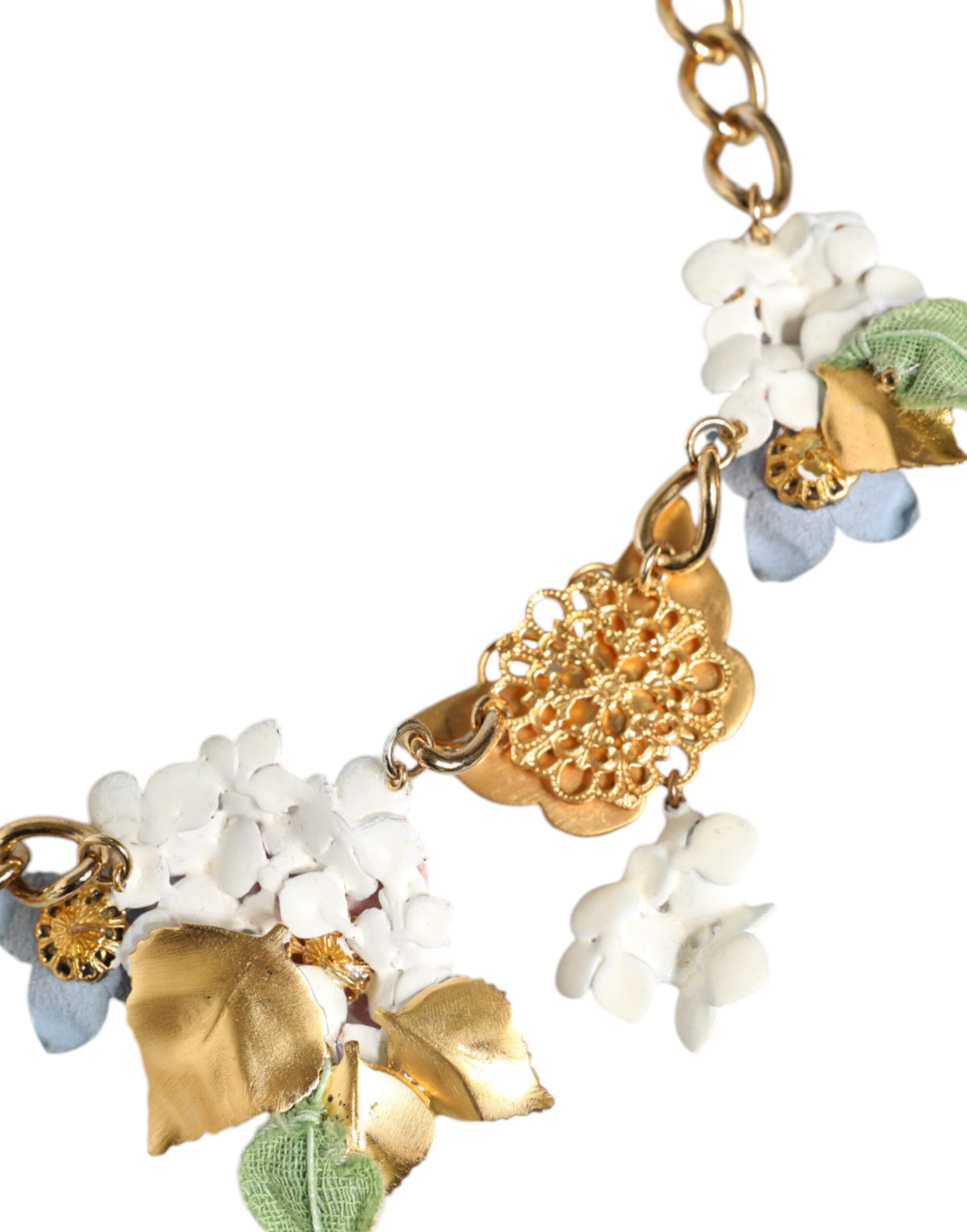 Dolce & Gabbana Multicolor Floral Decor Crystal Gold Brass Chain Necklace