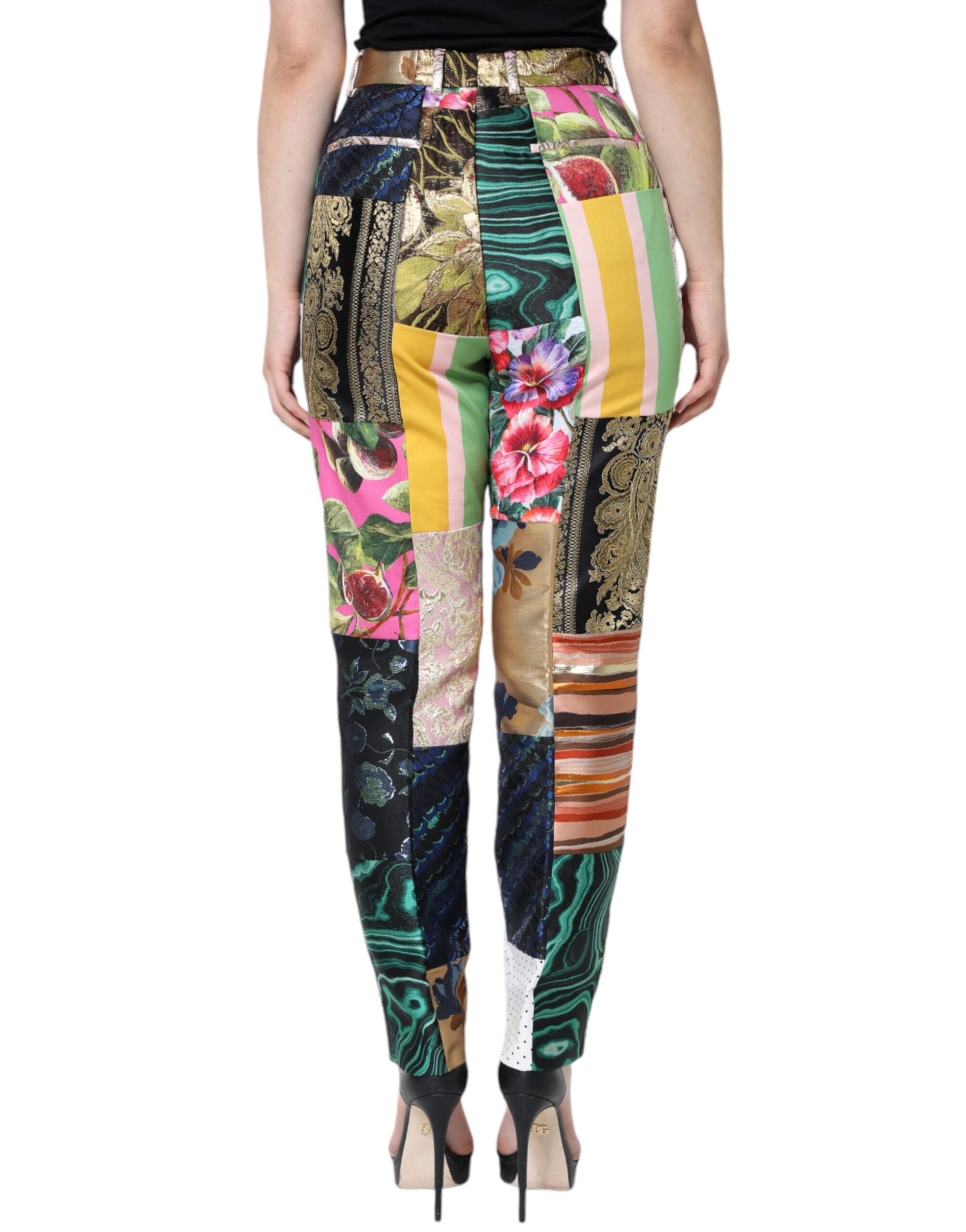 Dolce & Gabbana Multicolor Patchwork Jacquard High Waist Pants