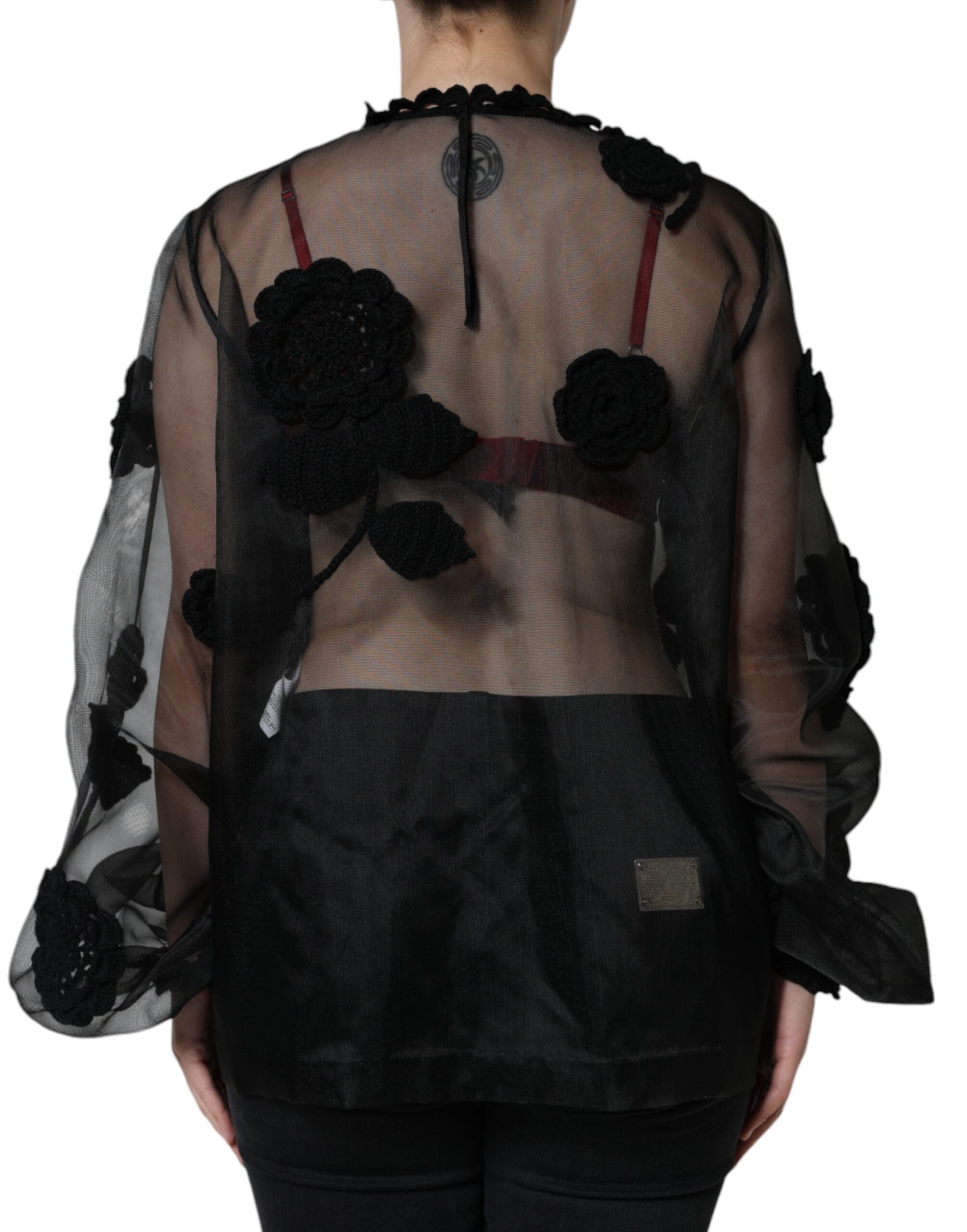 Dolce & Gabbana Black Nylon Mesh Transparent Floral Blouse