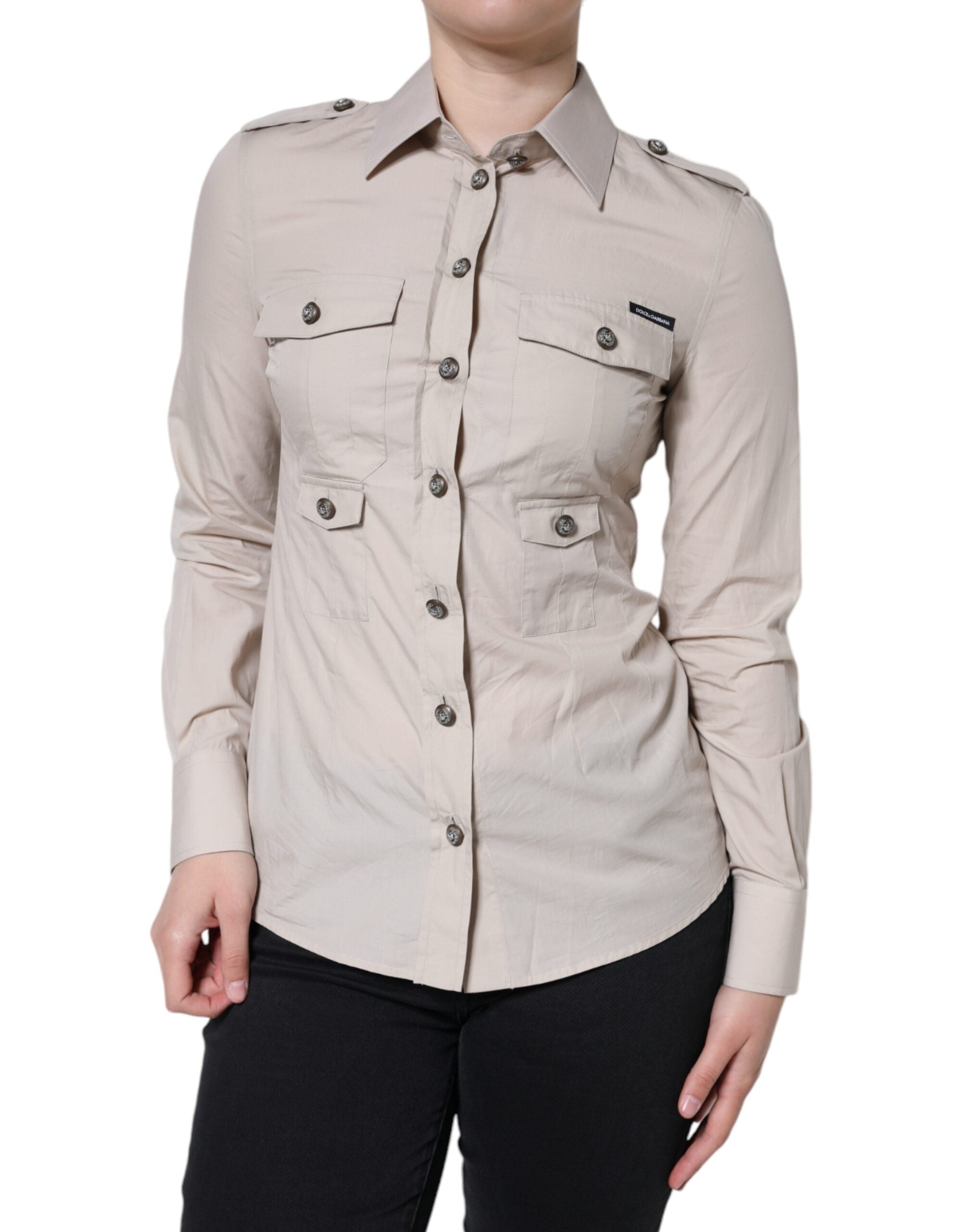 Dolce & Gabbana Beige Cotton Collared Button Down Shirt Top