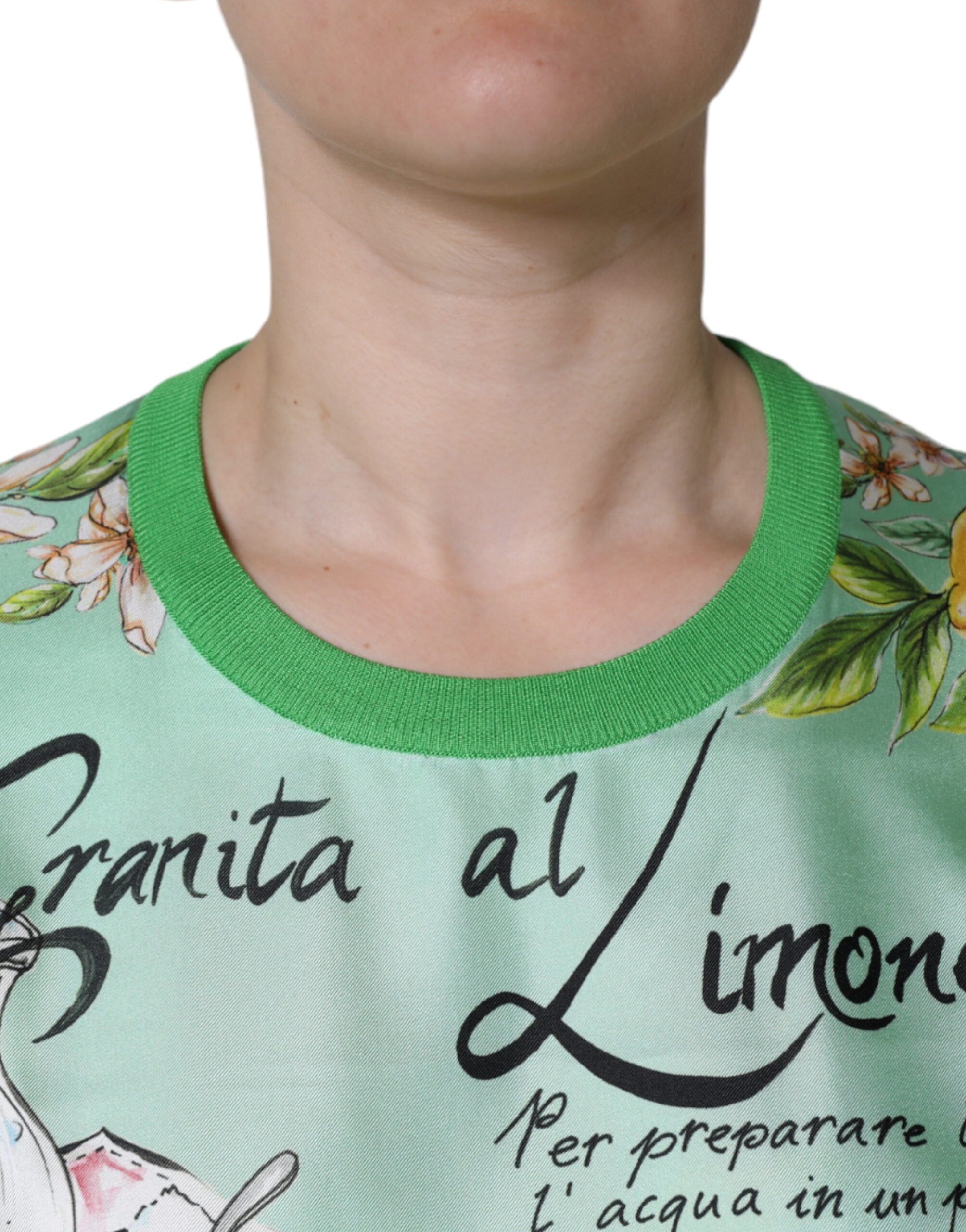 Dolce & Gabbana Green Silk Granita Al Limone Long Sleeves Sweater