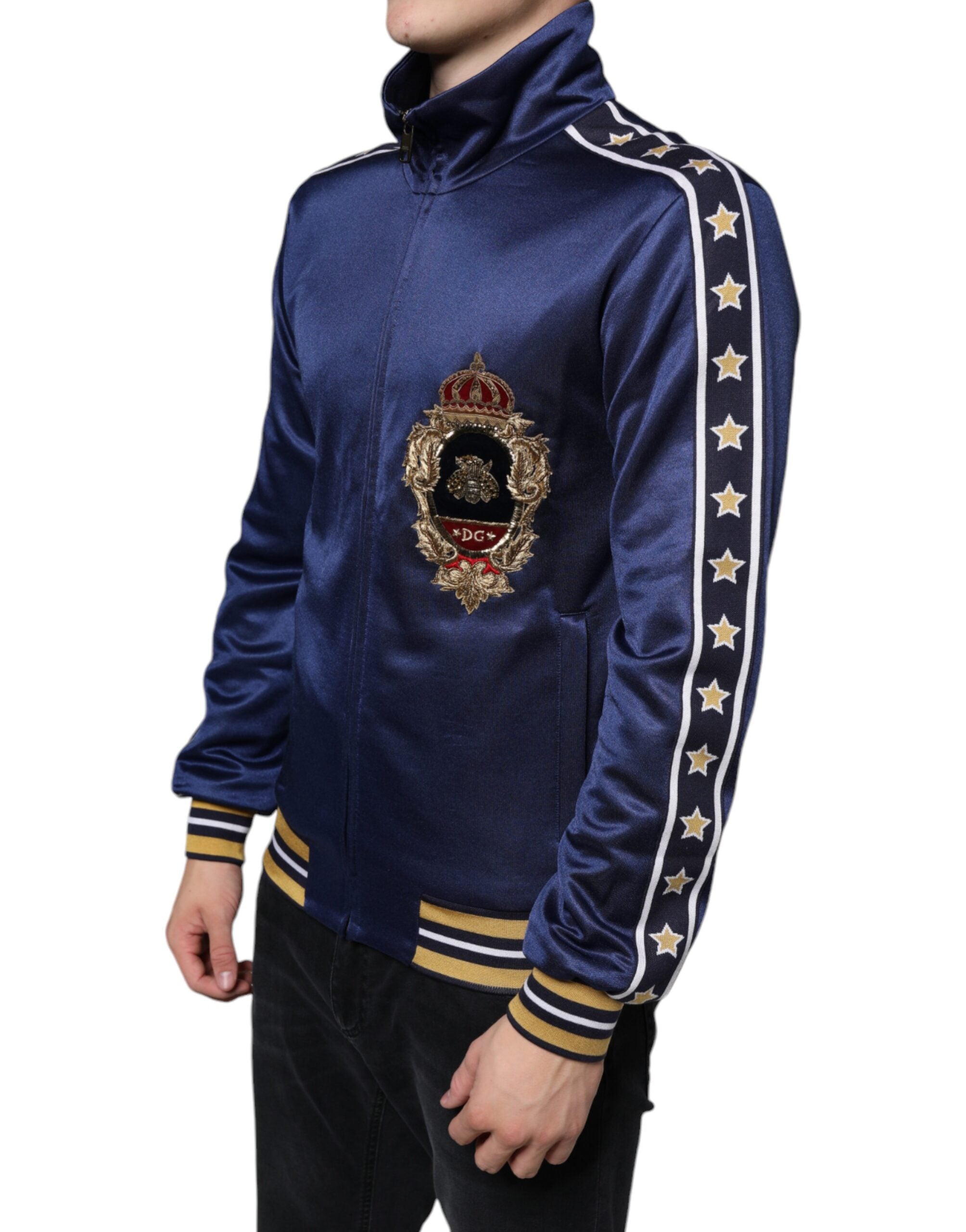 Dolce & Gabbana Blue Heraldic Patch Stripe King Bee Sweater