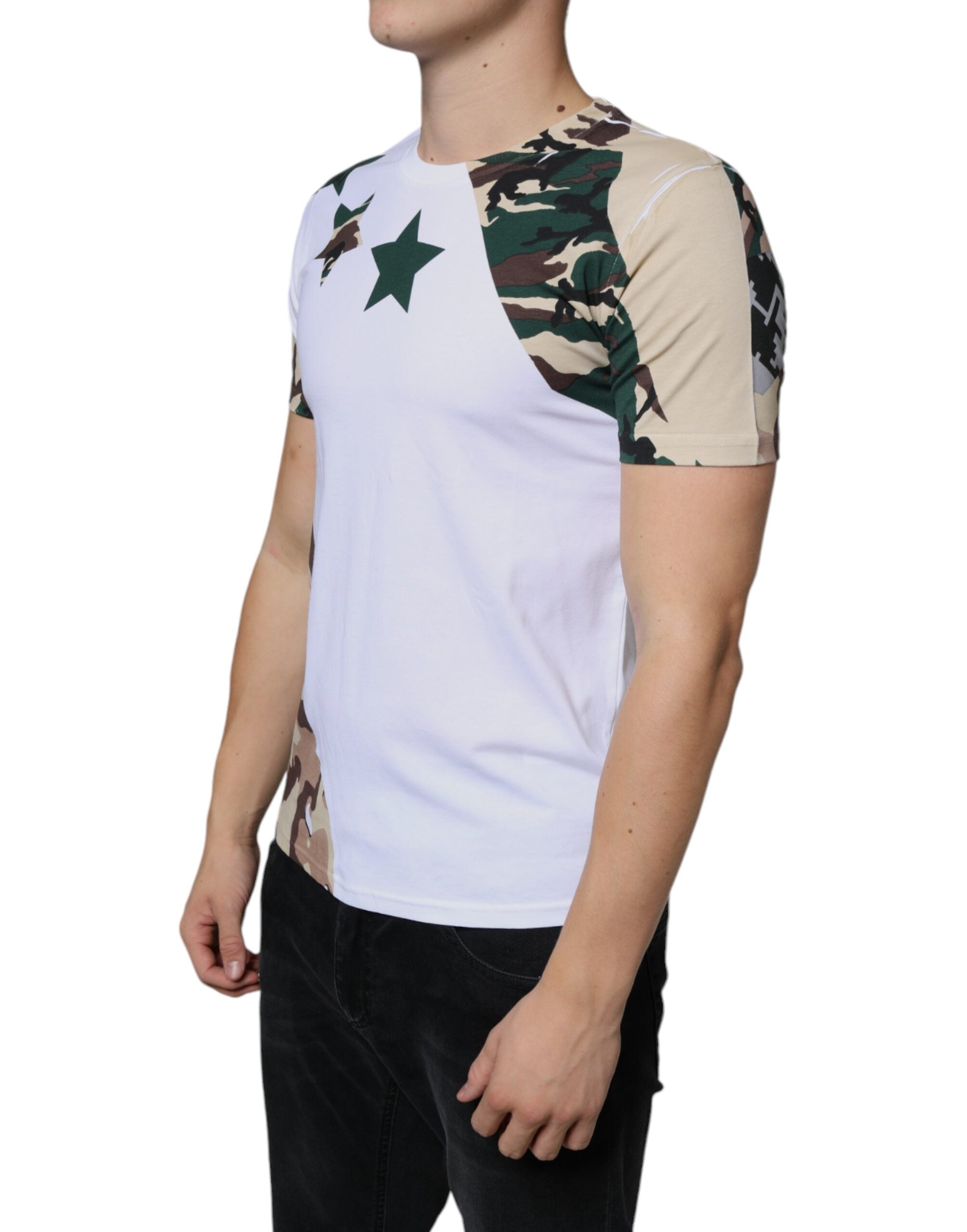 Dolce & Gabbana White Camouflage Stars Crew Neck T-shirt