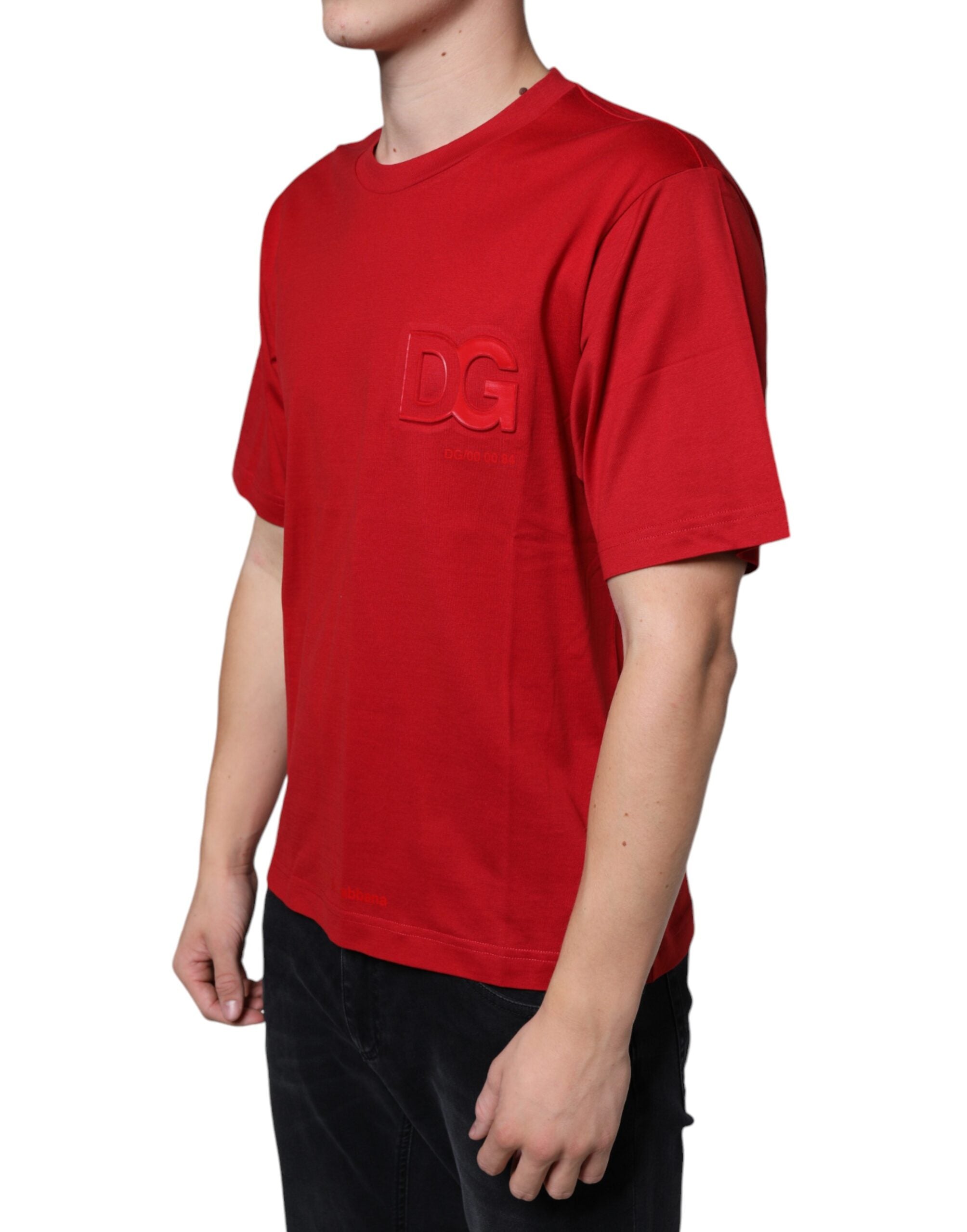 Dolce & Gabbana Red Cotton DG Logo Print Crew Neck T-shirt