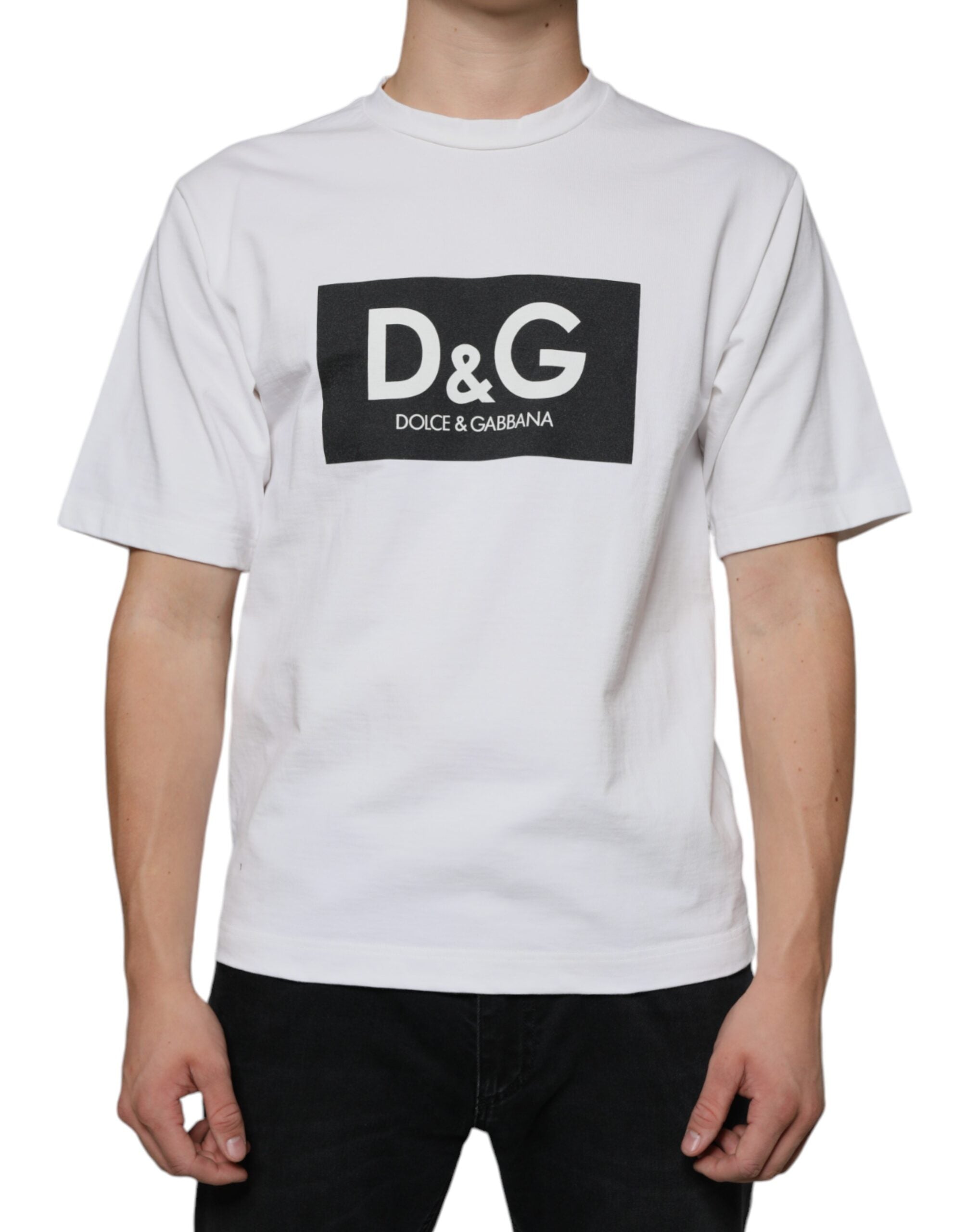 Dolce & Gabbana White Cotton DG Logo Print Casual T-shirt