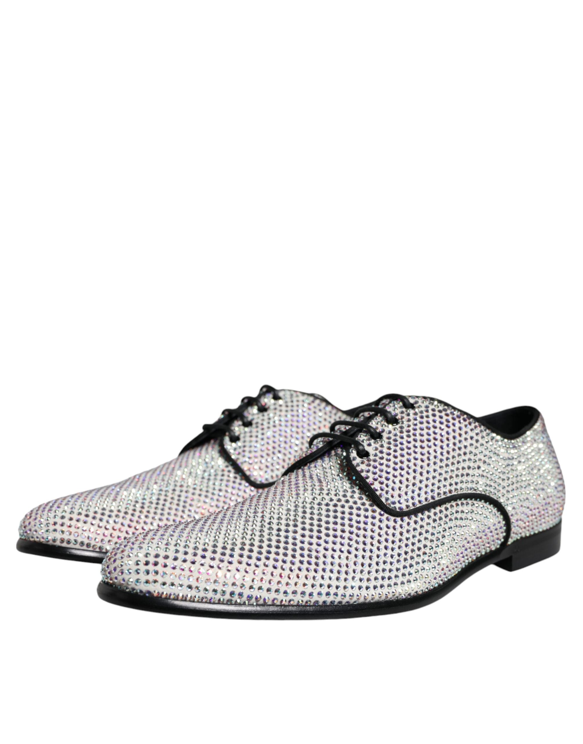 Dolce & Gabbana Silver Leather Rhinestones Derby Dress Shoes