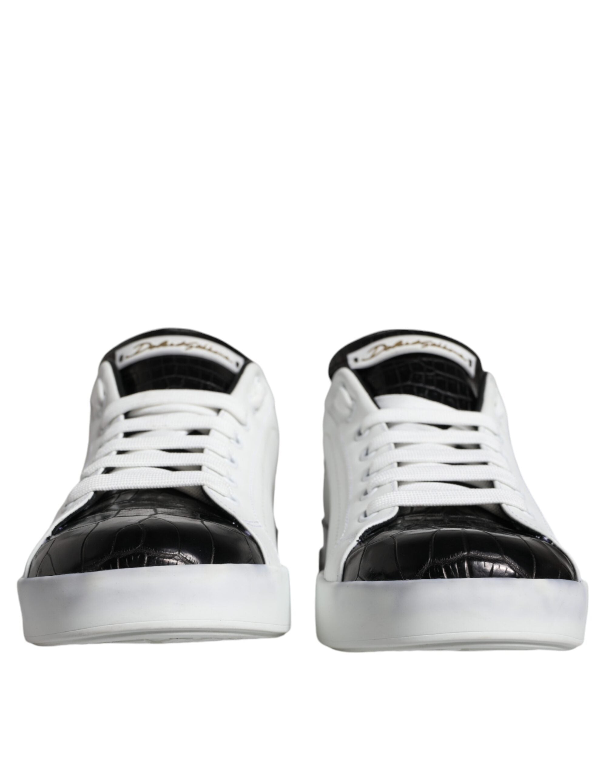 Dolce & Gabbana Black Leather Logo Portofino Sneaker Shoes