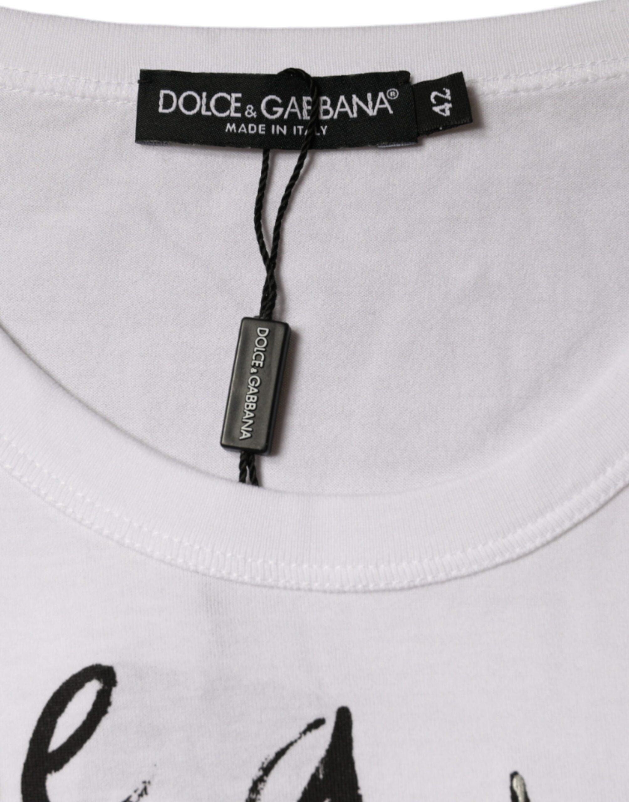 Dolce & Gabbana White Cotton Logo Print Round Neck T-shirt