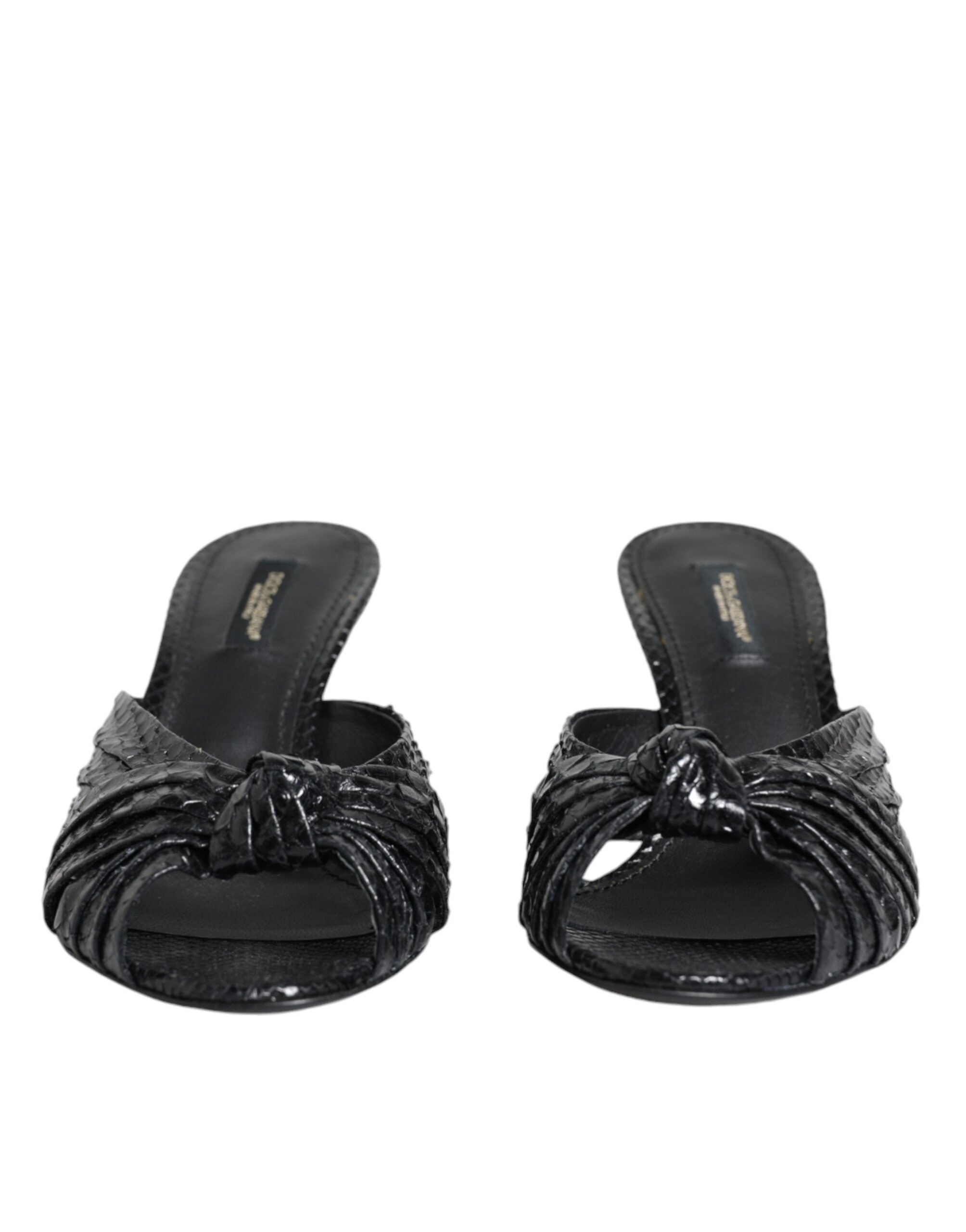 Dolce & Gabbana Black Leather Heels Slides Sandals Shoes