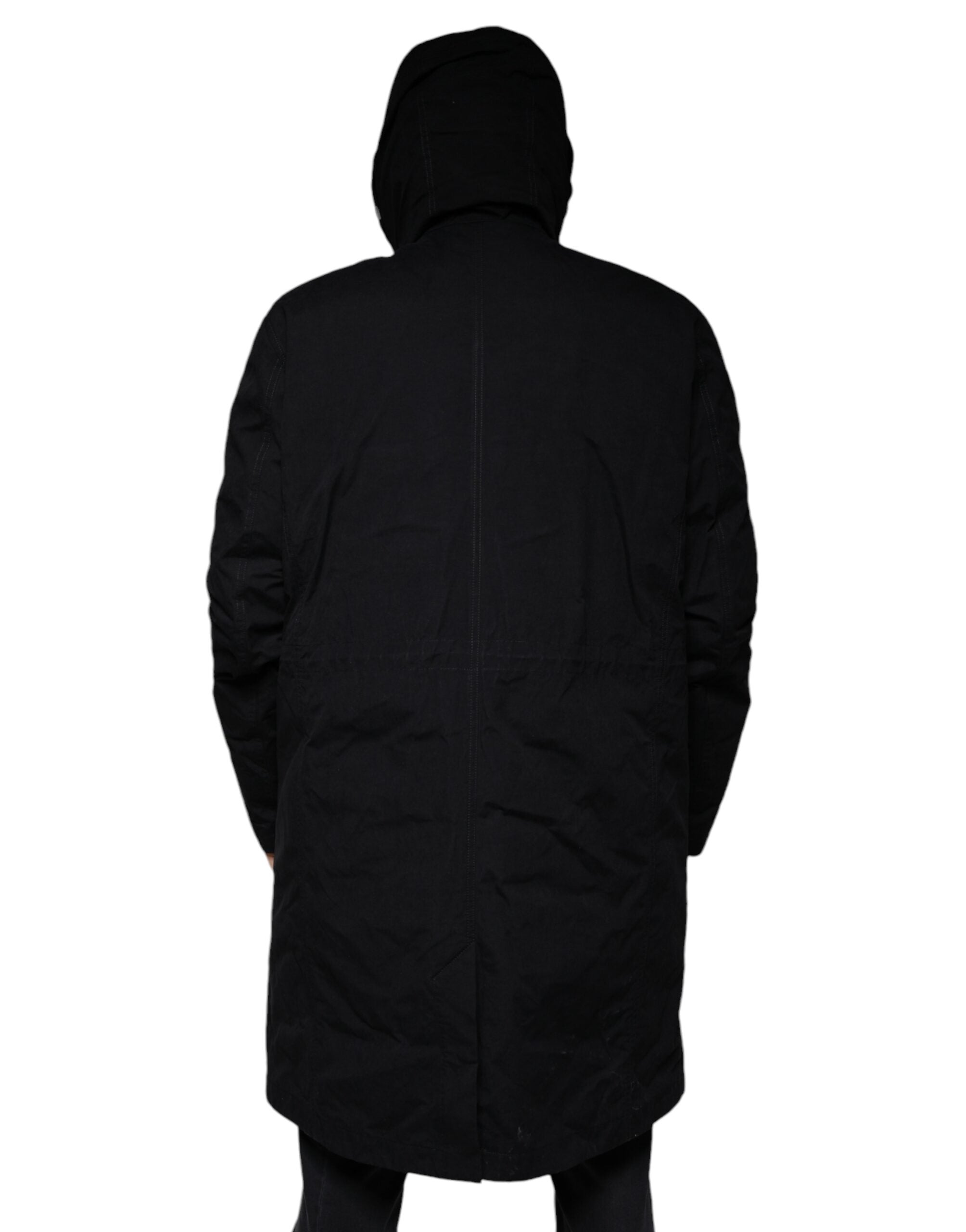 Dolce & Gabbana Black Hooded Parka Cotton Trench Coat Jacket