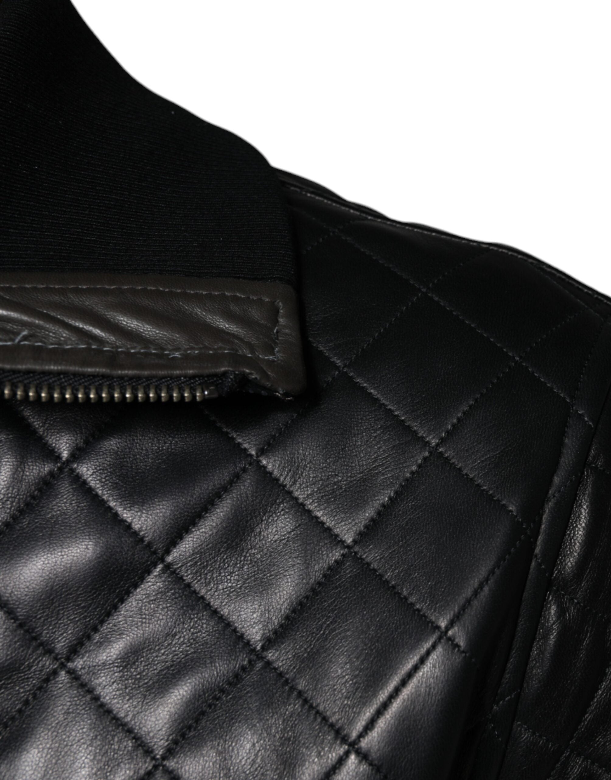 Dolce & Gabbana Black Calf Leather Quilted Full Zip Jacket