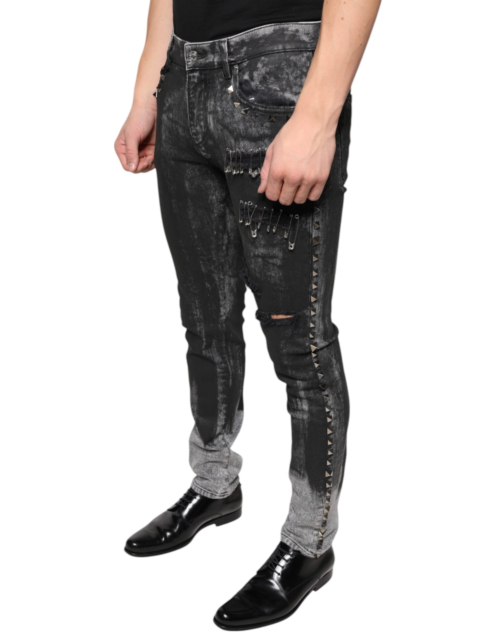 Dolce & Gabbana Black Embellished Cotton Skinny Denim Jeans