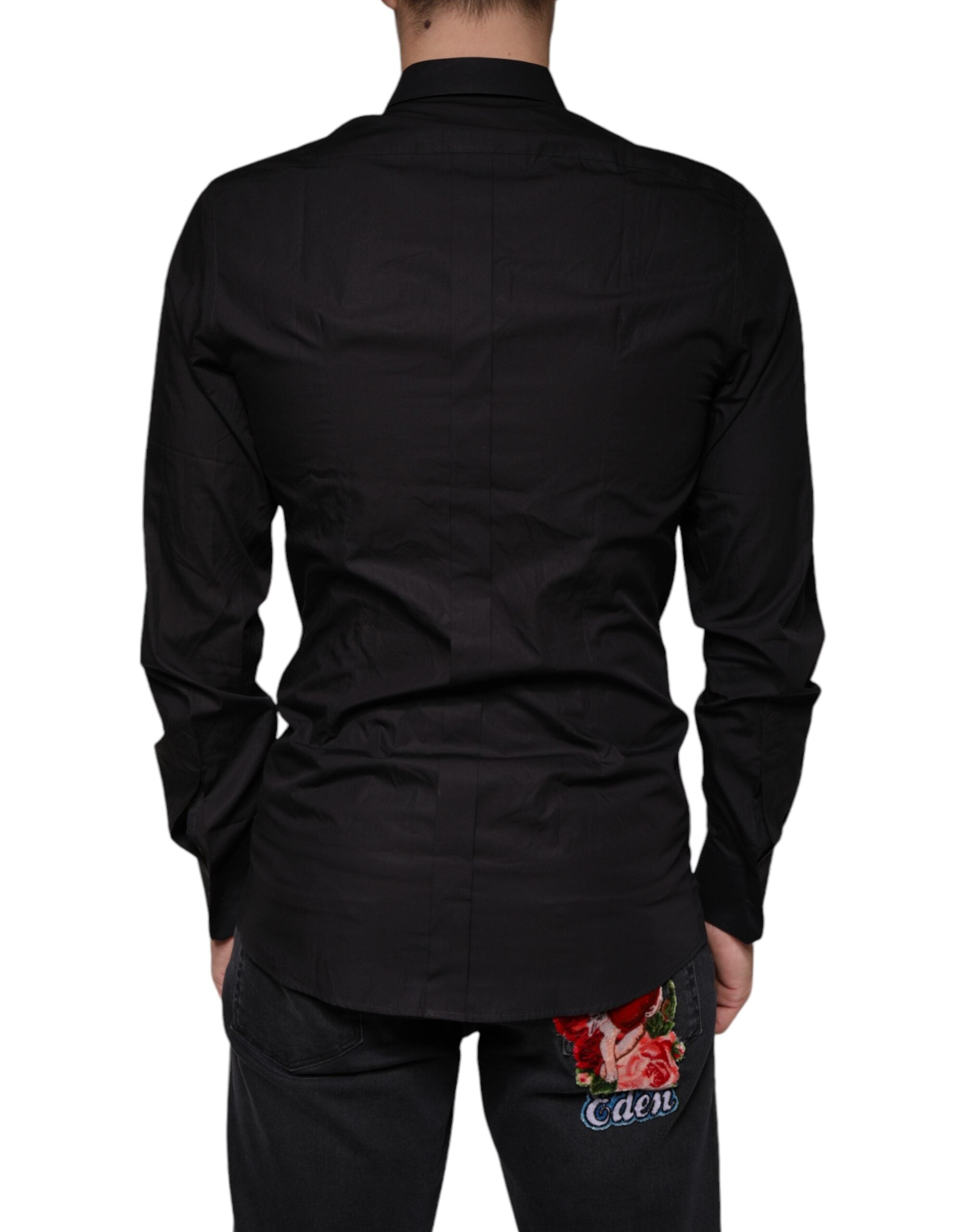 Dolce & Gabbana Black King Crown Embroidered GOLD Dress Shirt