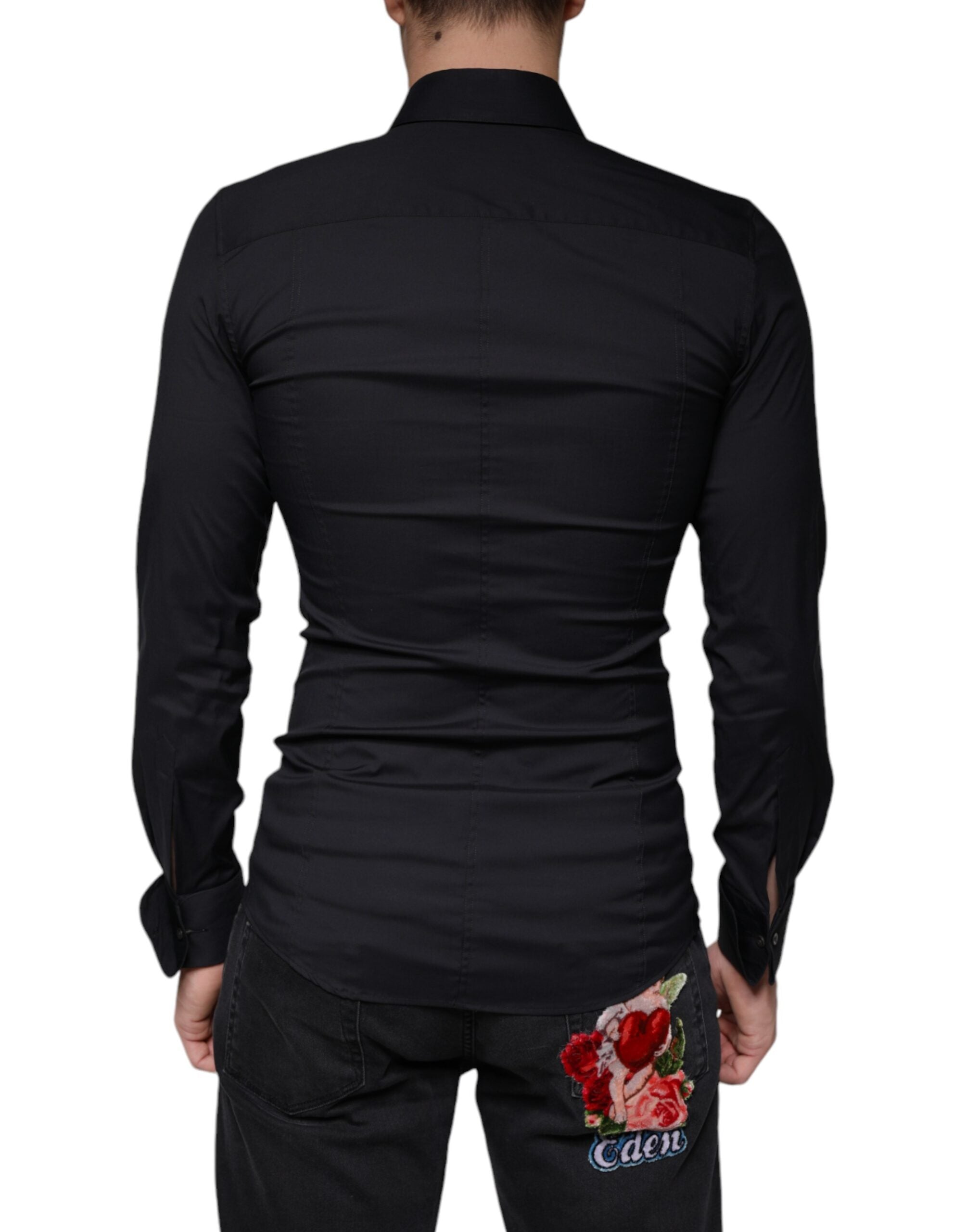 Dolce & Gabbana Black Logo Embroidered SICILIA Dress Shirt