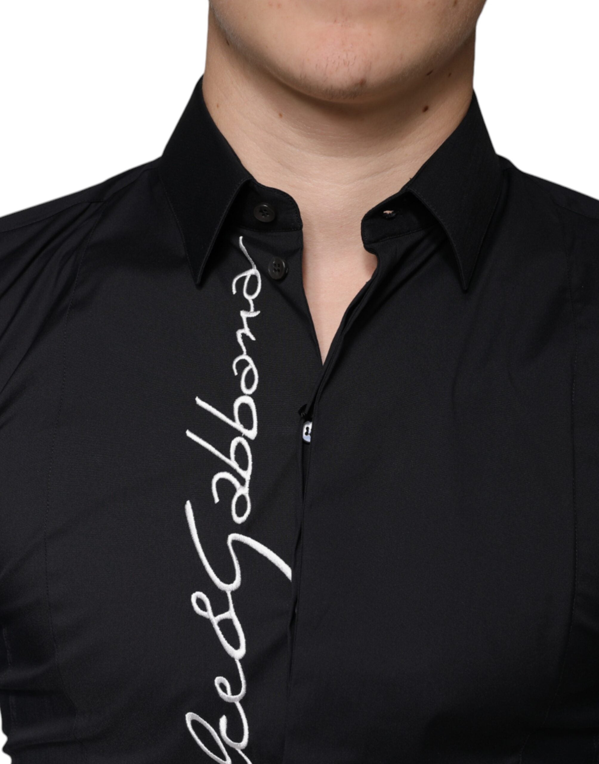 Dolce & Gabbana Black Logo Embroidered SICILIA Dress Shirt