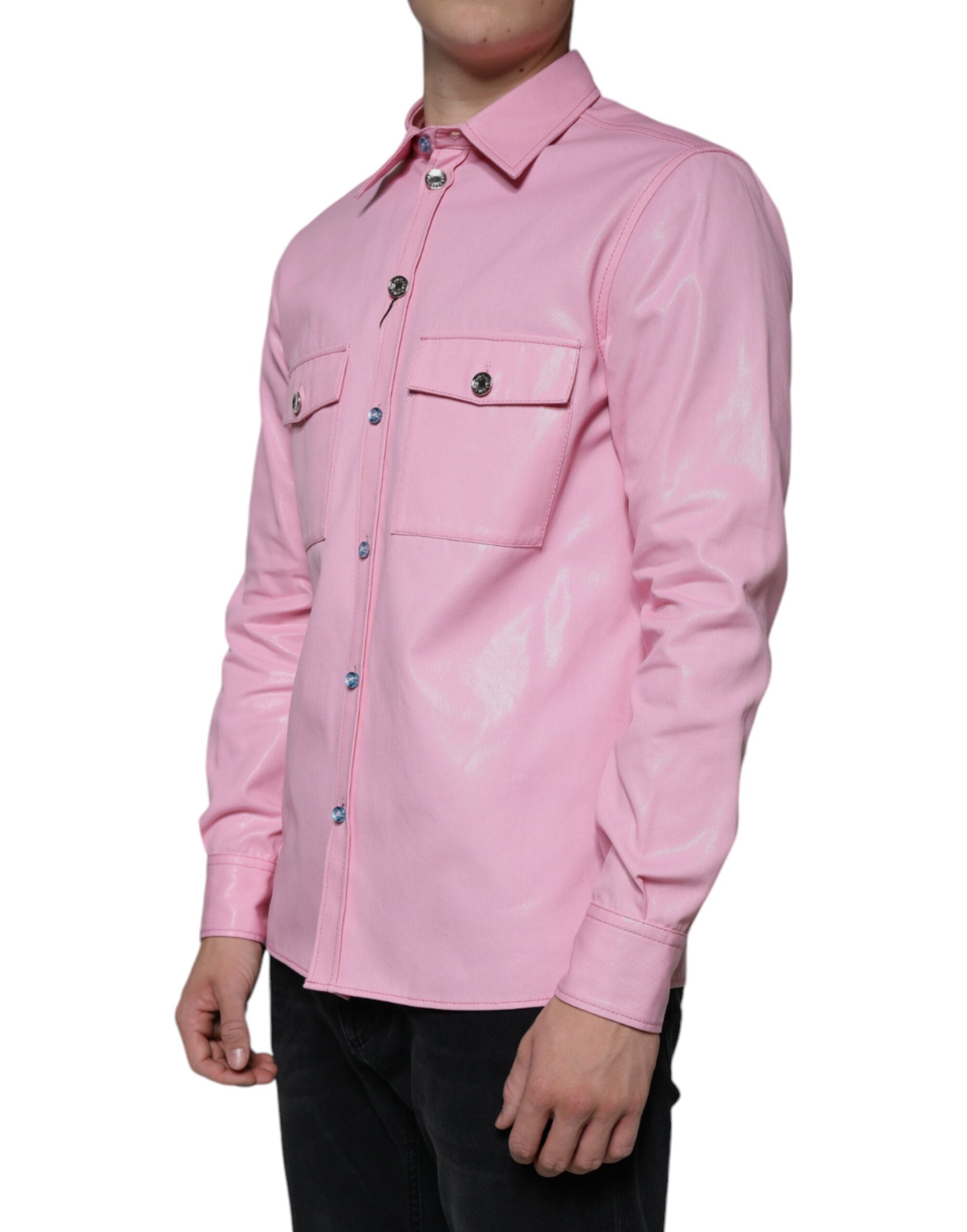 Dolce & Gabbana Pink Cotton Collared Button Down Shirt