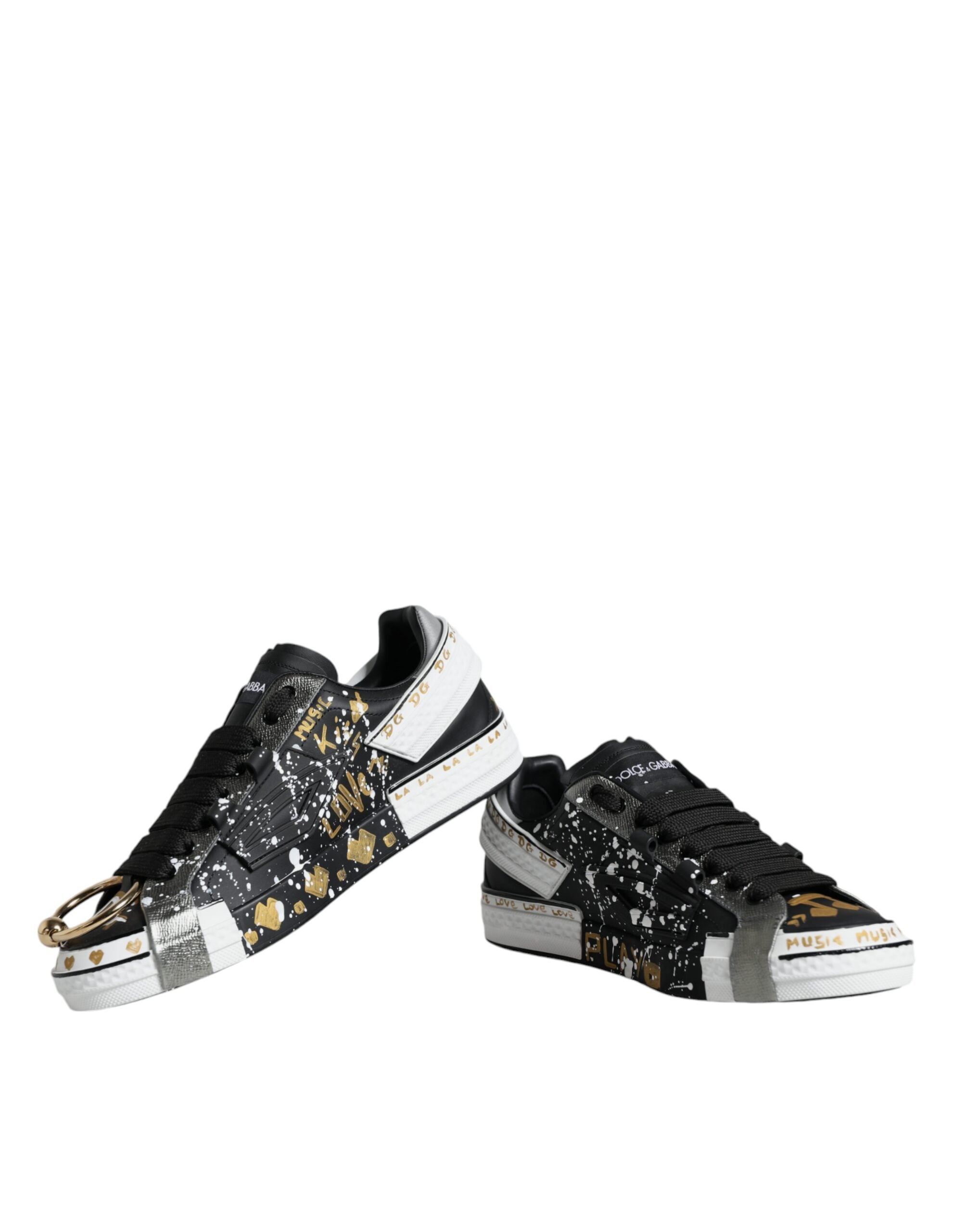 Dolce & Gabbana Black White Portofino Low Top Sneakers Shoes