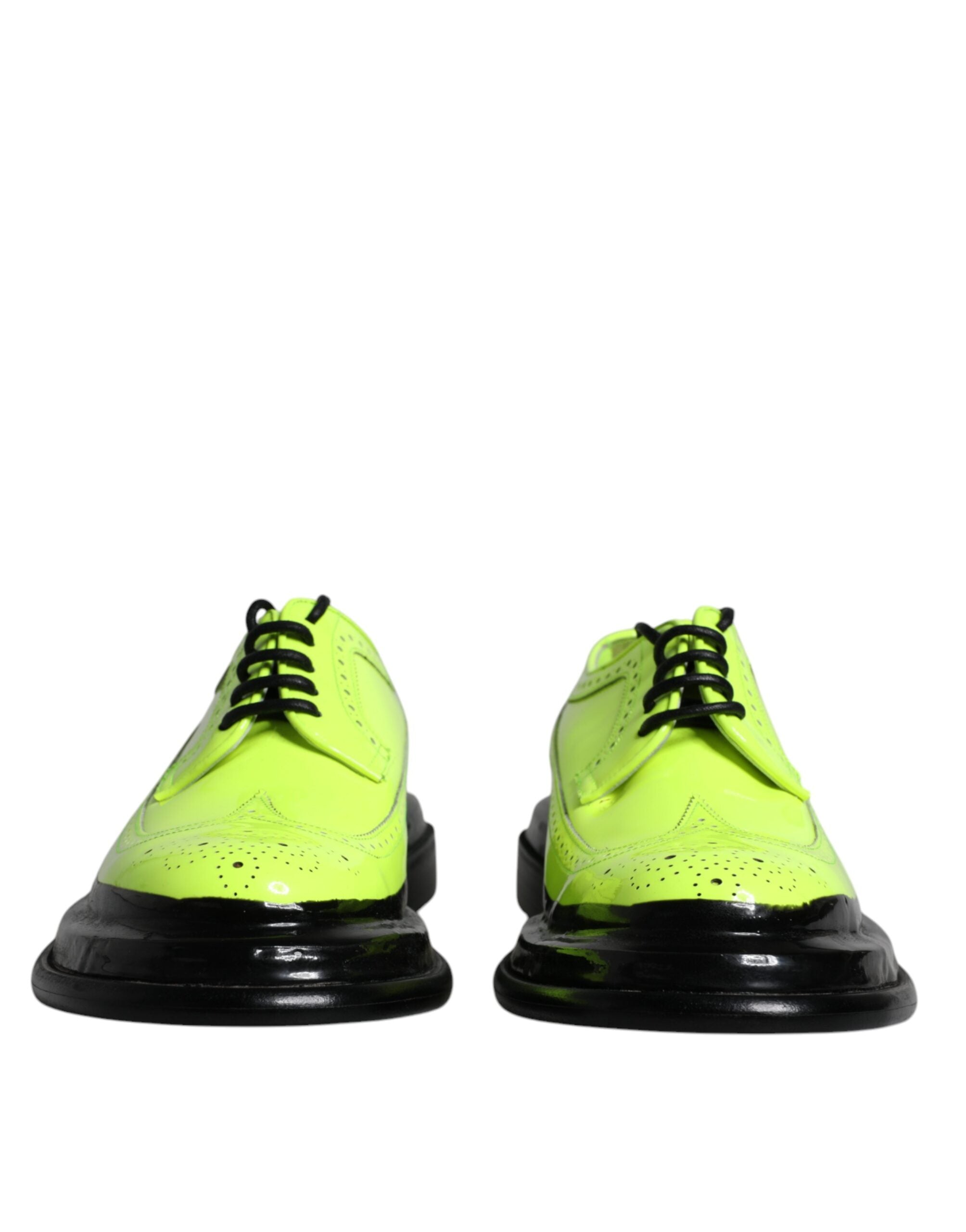 Dolce & Gabbana Neon Green Leather Lace Up Derby Dress Shoes