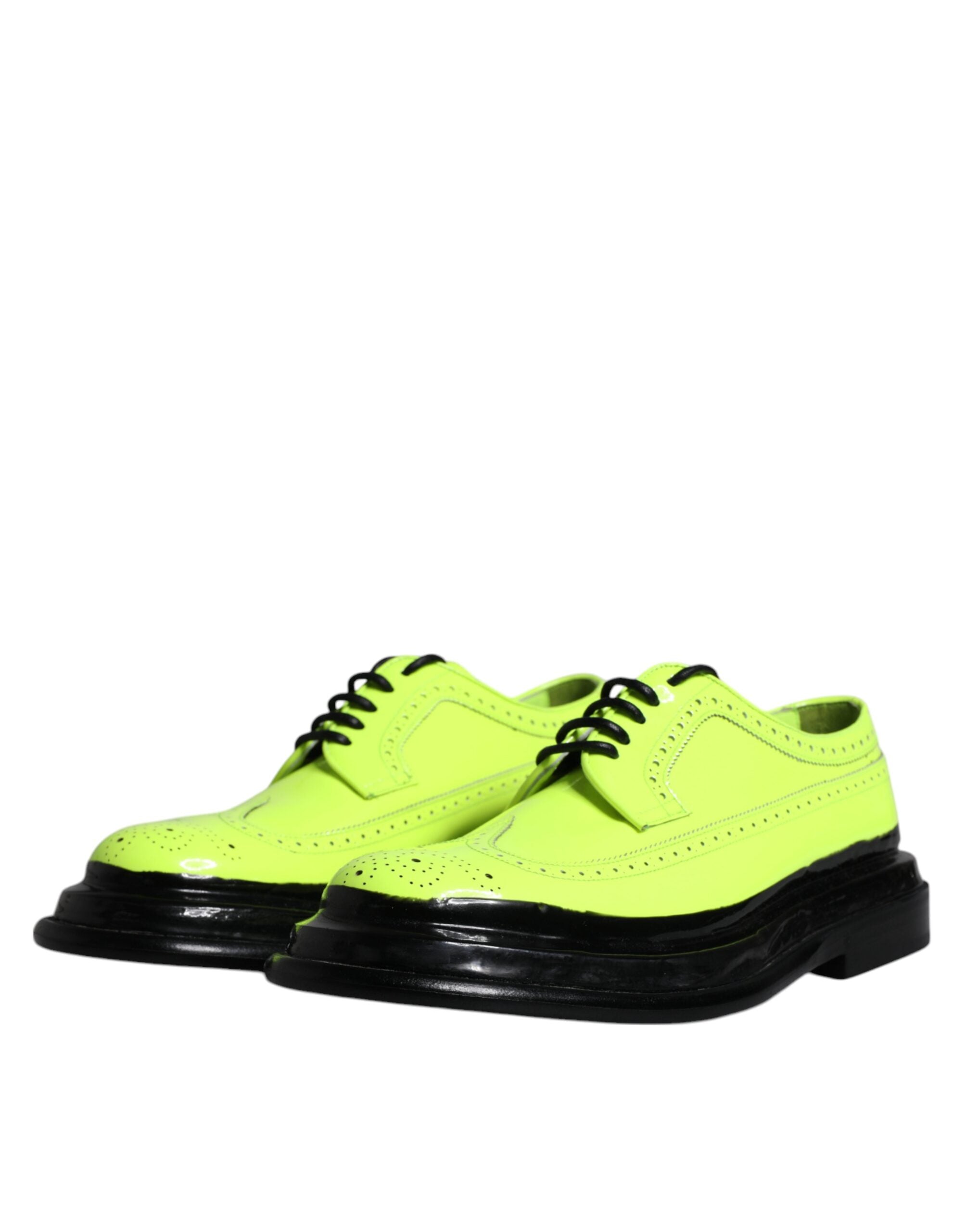 Dolce & Gabbana Neon Green Leather Lace Up Derby Dress Shoes