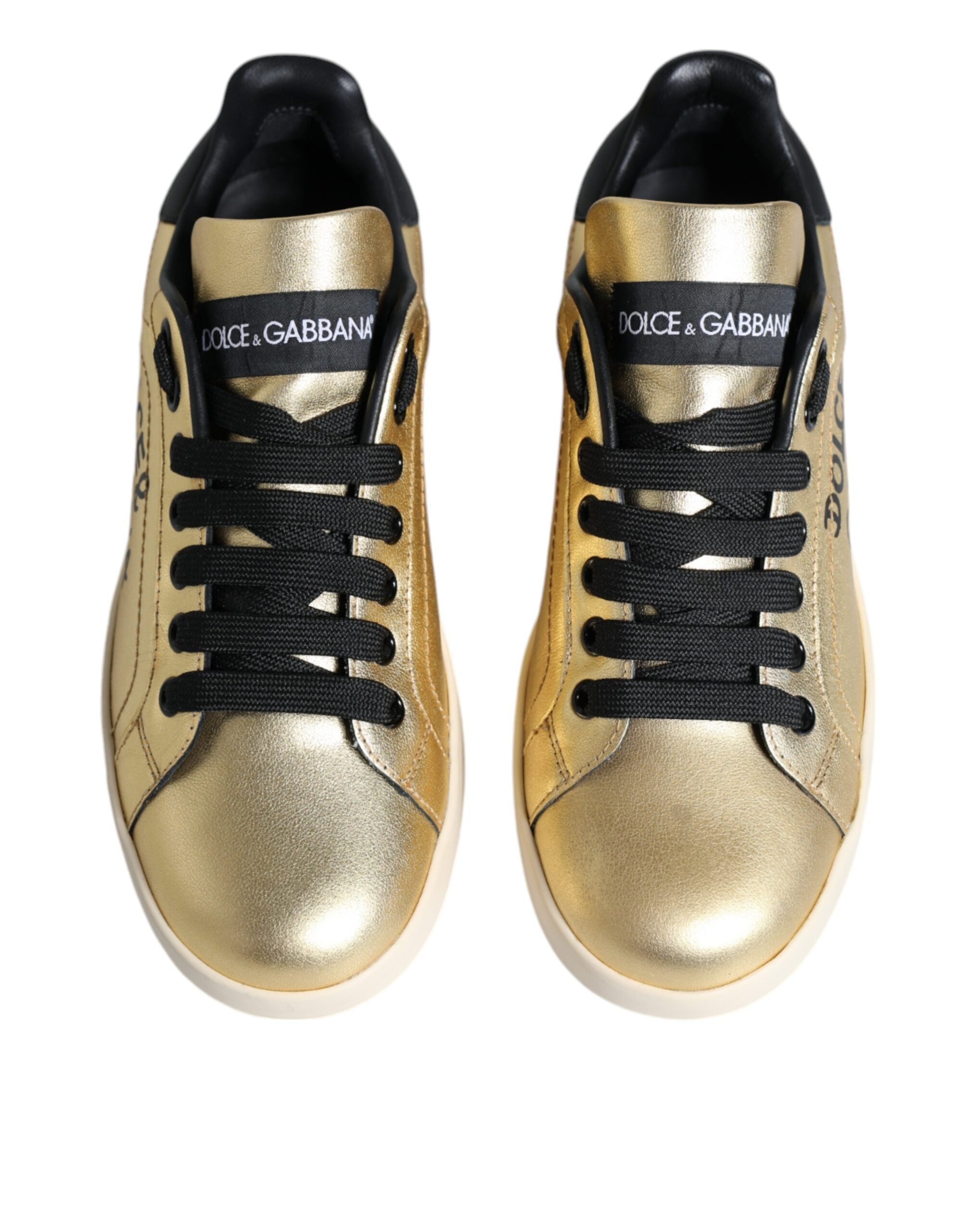 Dolce & Gabbana Gold Portofino Calf Leather Sneakers Shoes