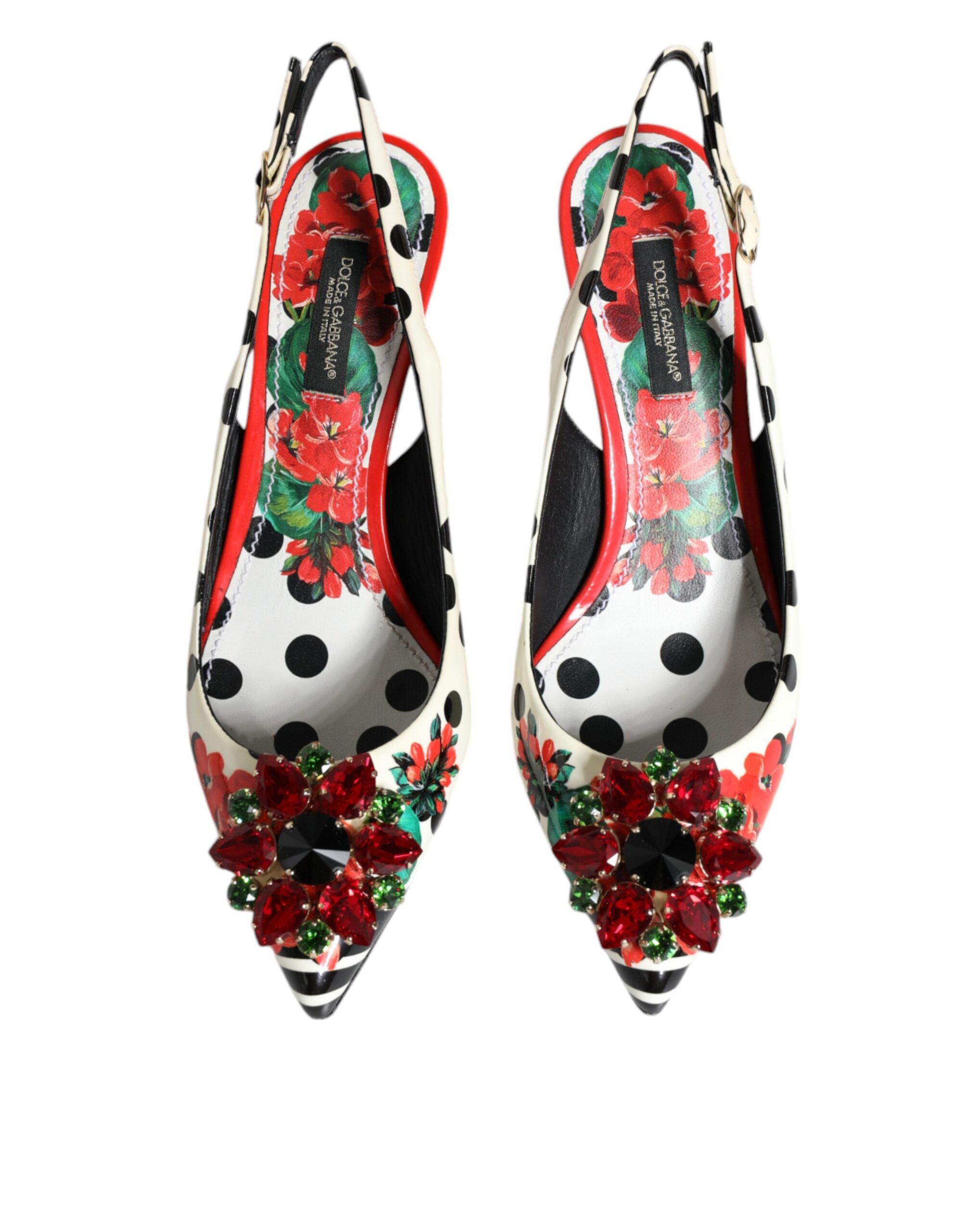 Dolce & Gabbana Multicolor Leather Crystal Heels Slingback Shoes