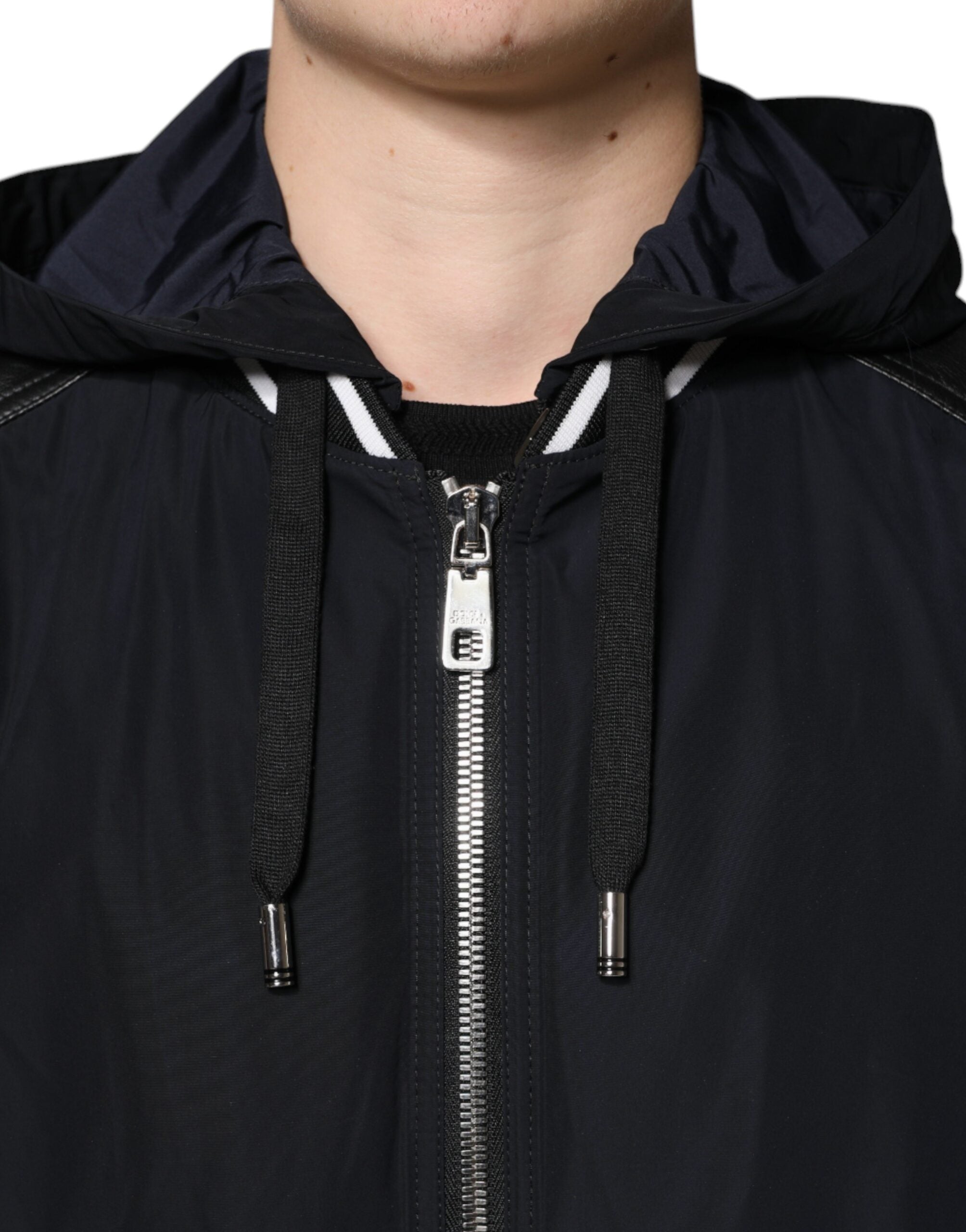 Dolce & Gabbana Black Hooded Full Zip Men Bomber Jacket