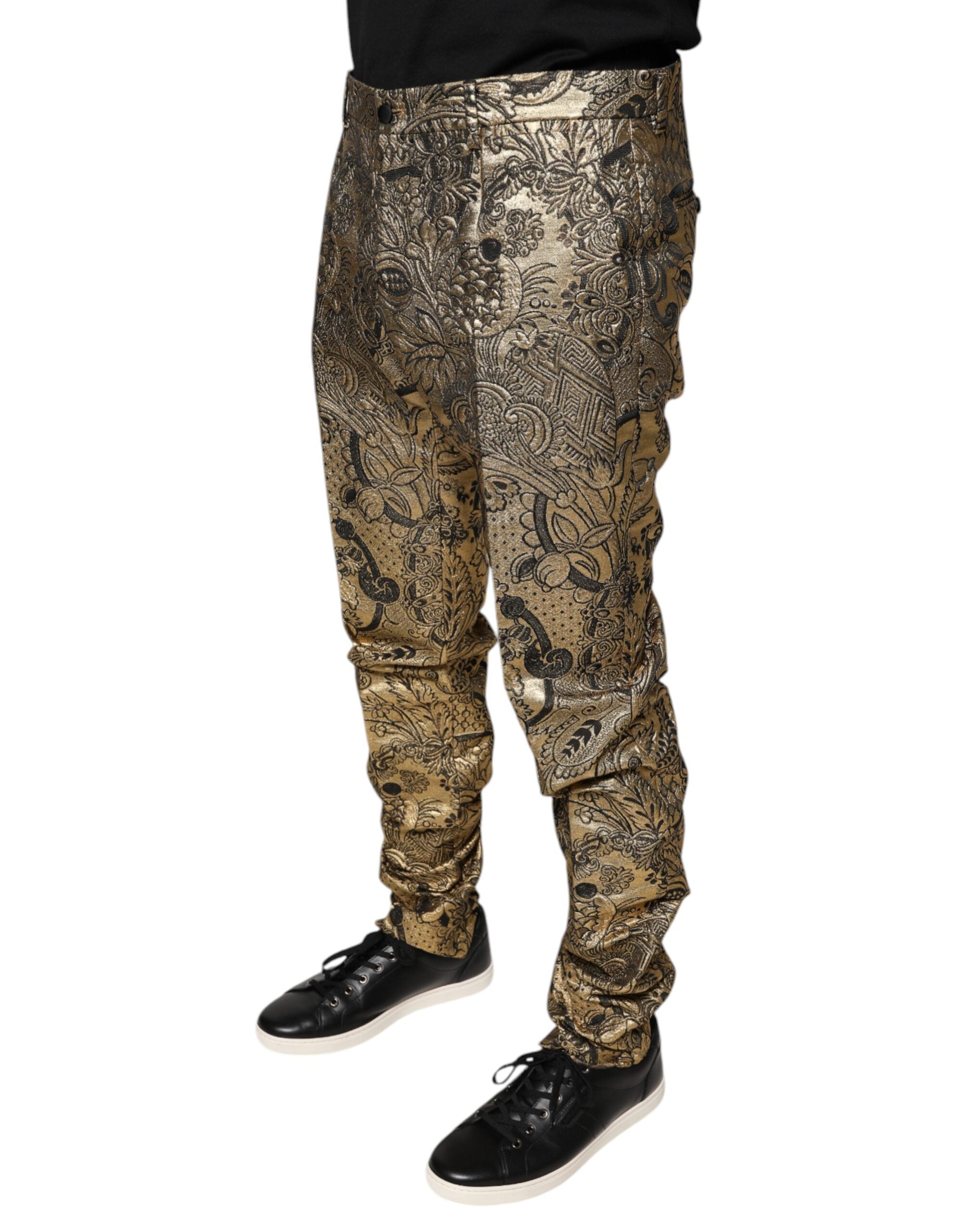 Dolce & Gabbana Gold Floral Jacquard Men Dress Pants