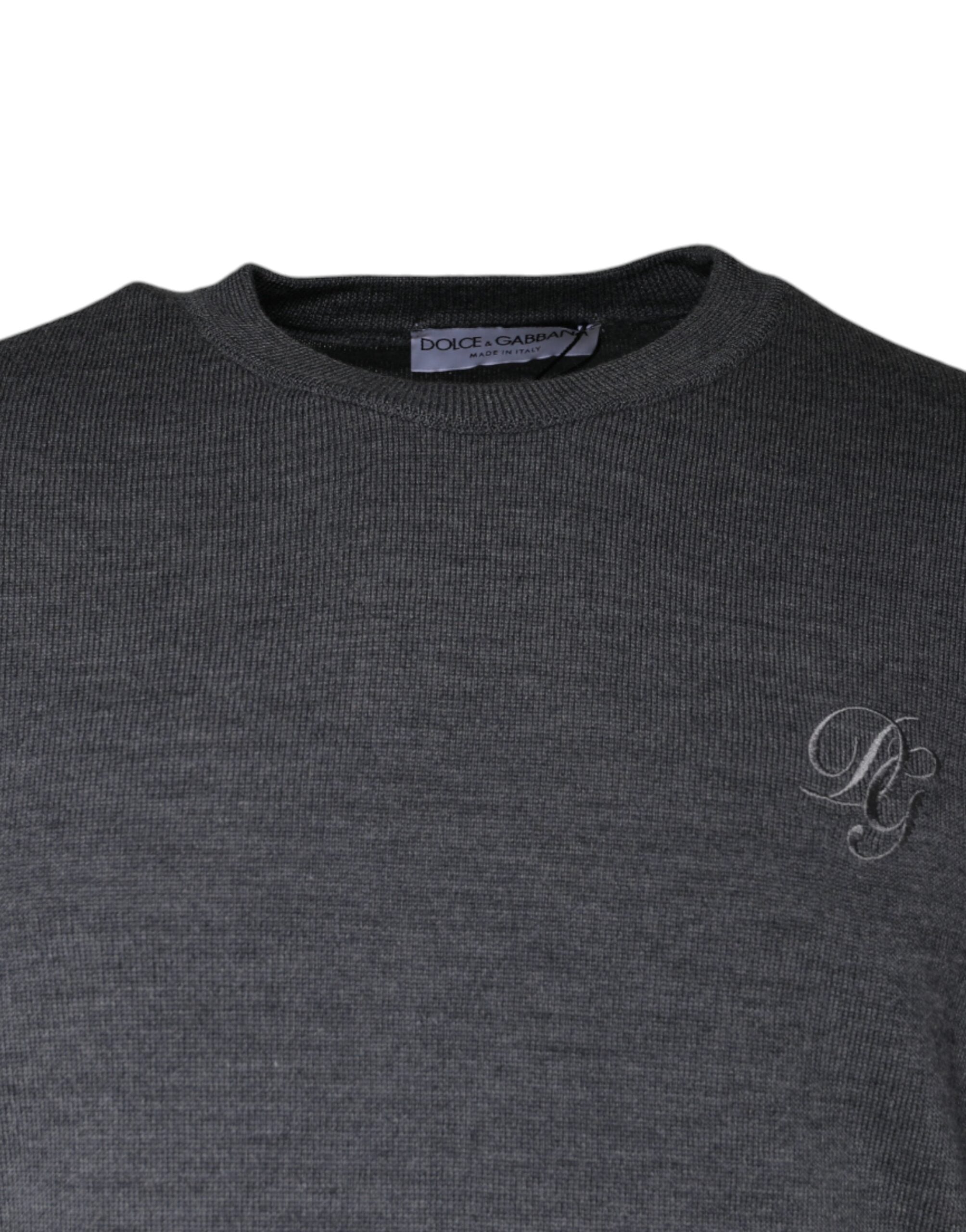 Dolce & Gabbana Dark Gray Wool Crew Neck Pullover Sweater