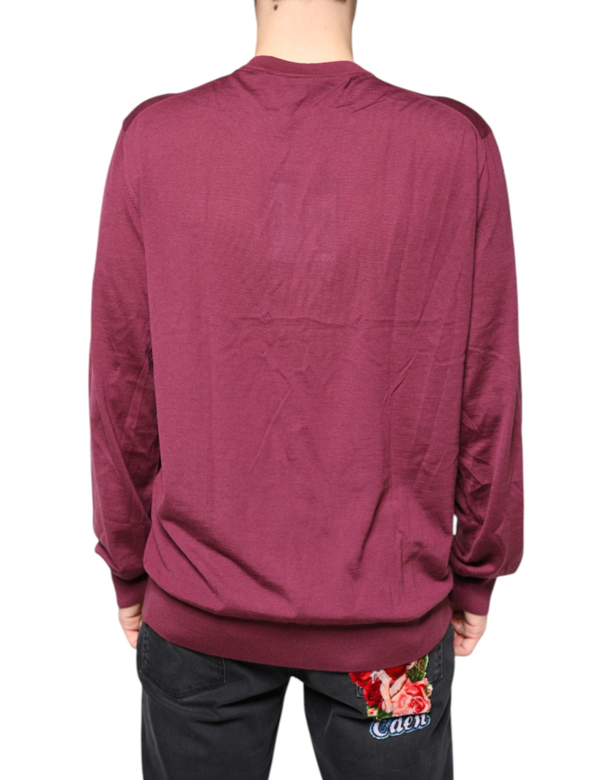 Dolce & Gabbana Maroon Cashmere V-neck Men Pullover Sweater