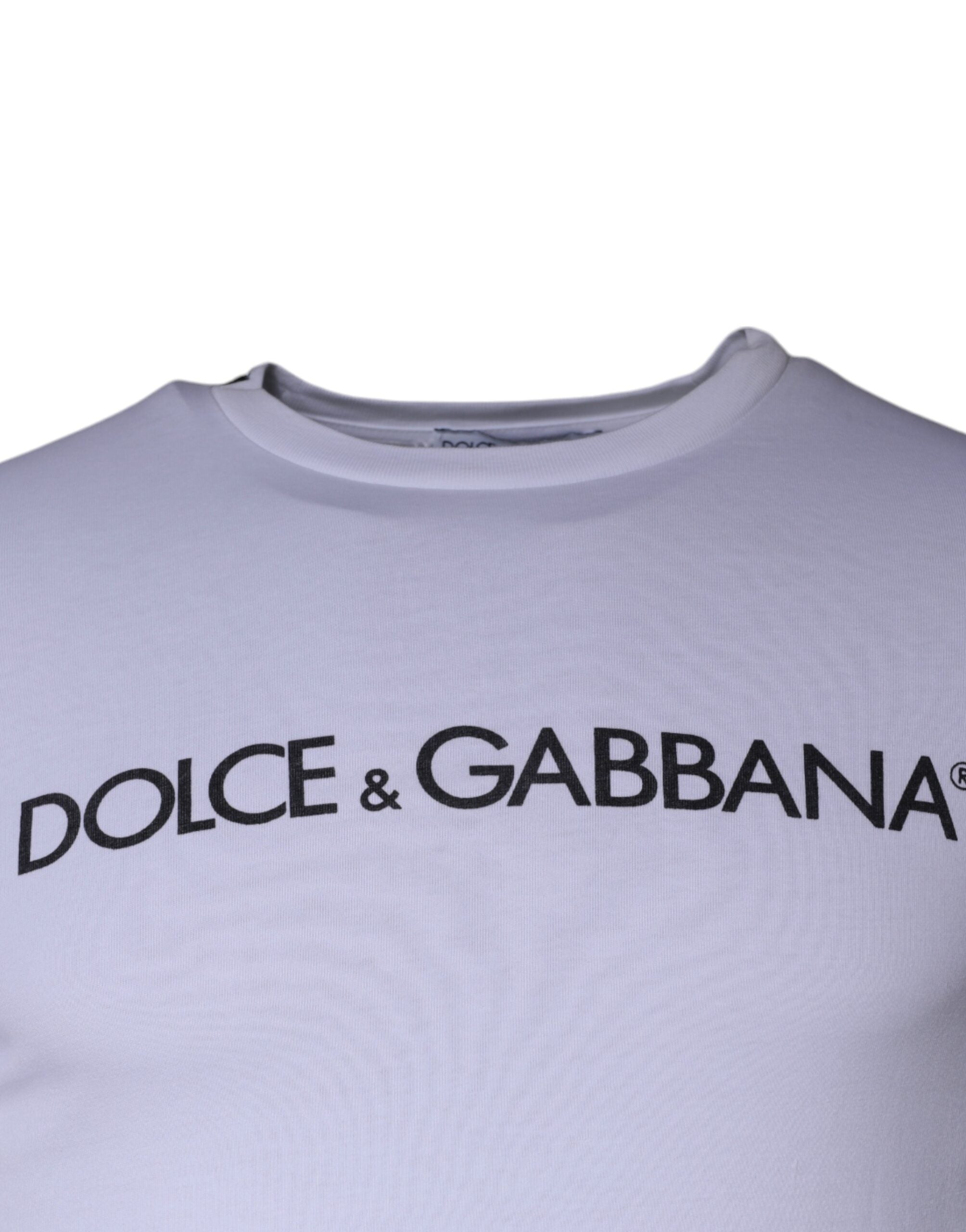 Dolce & Gabbana White Logo Print Cotton Crew Neck T-shirt