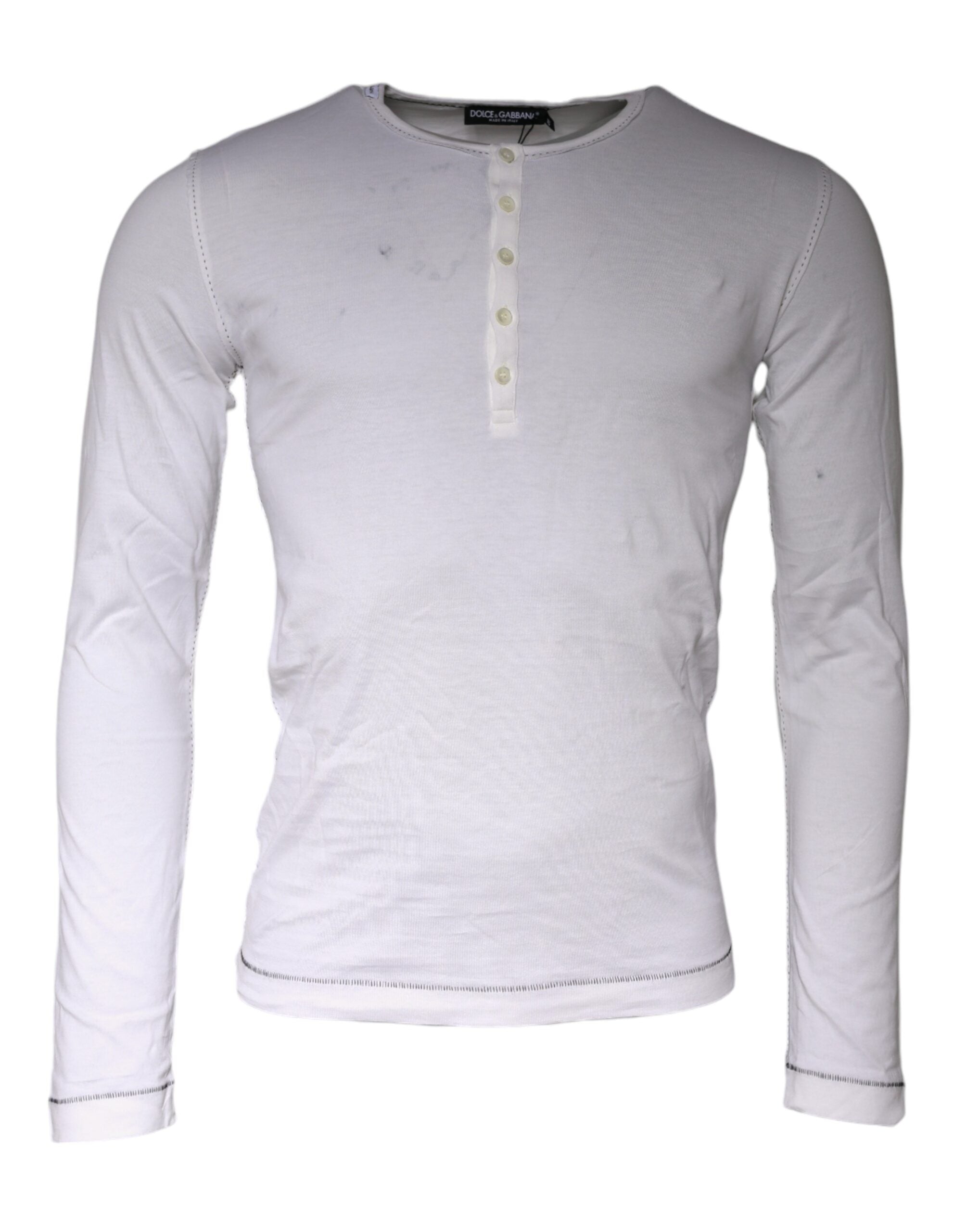 Dolce & Gabbana White Cotton Buttoned Long Sleeves T-shirt