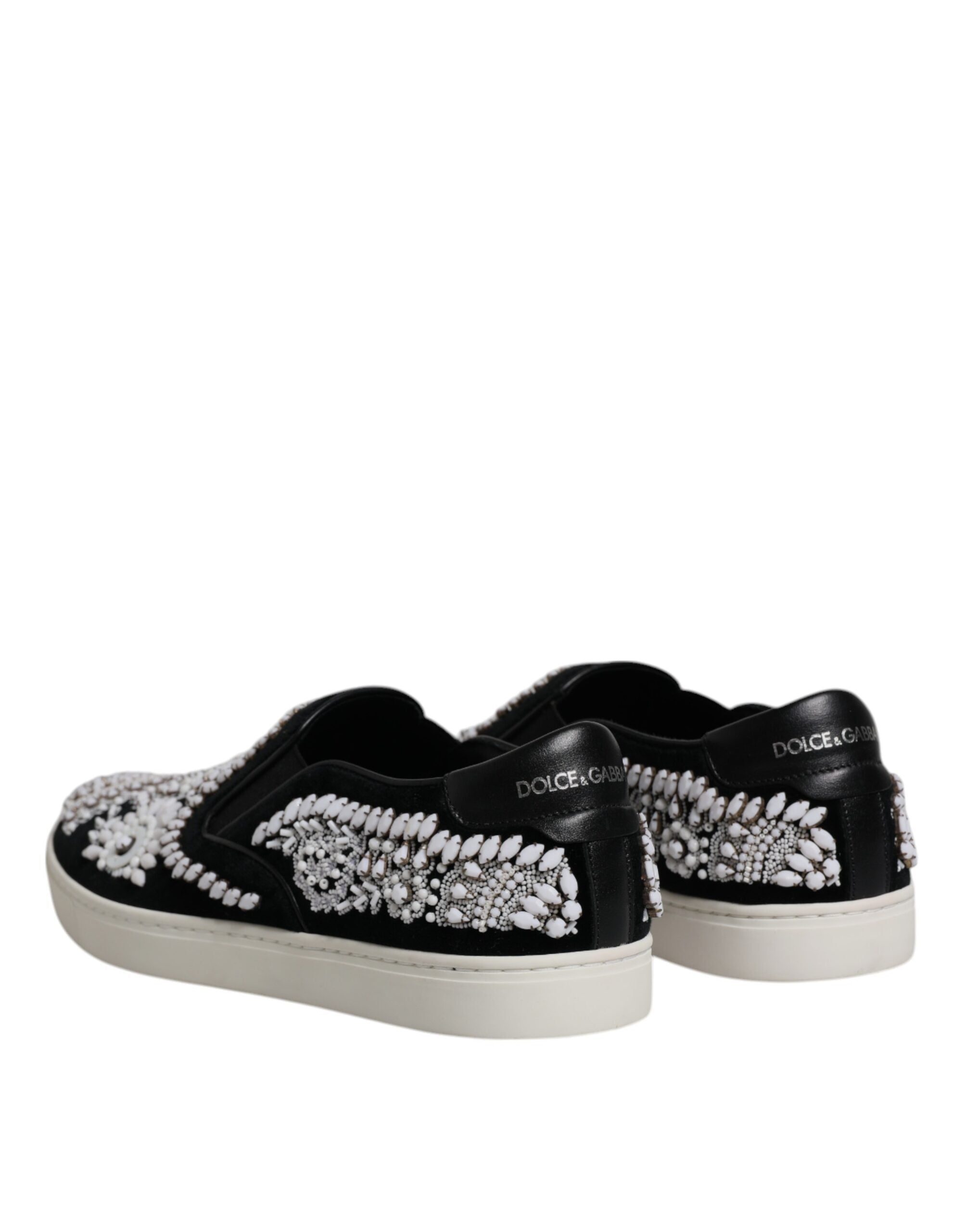 Dolce & Gabbana Black Embellished London Men Slip On Shoes