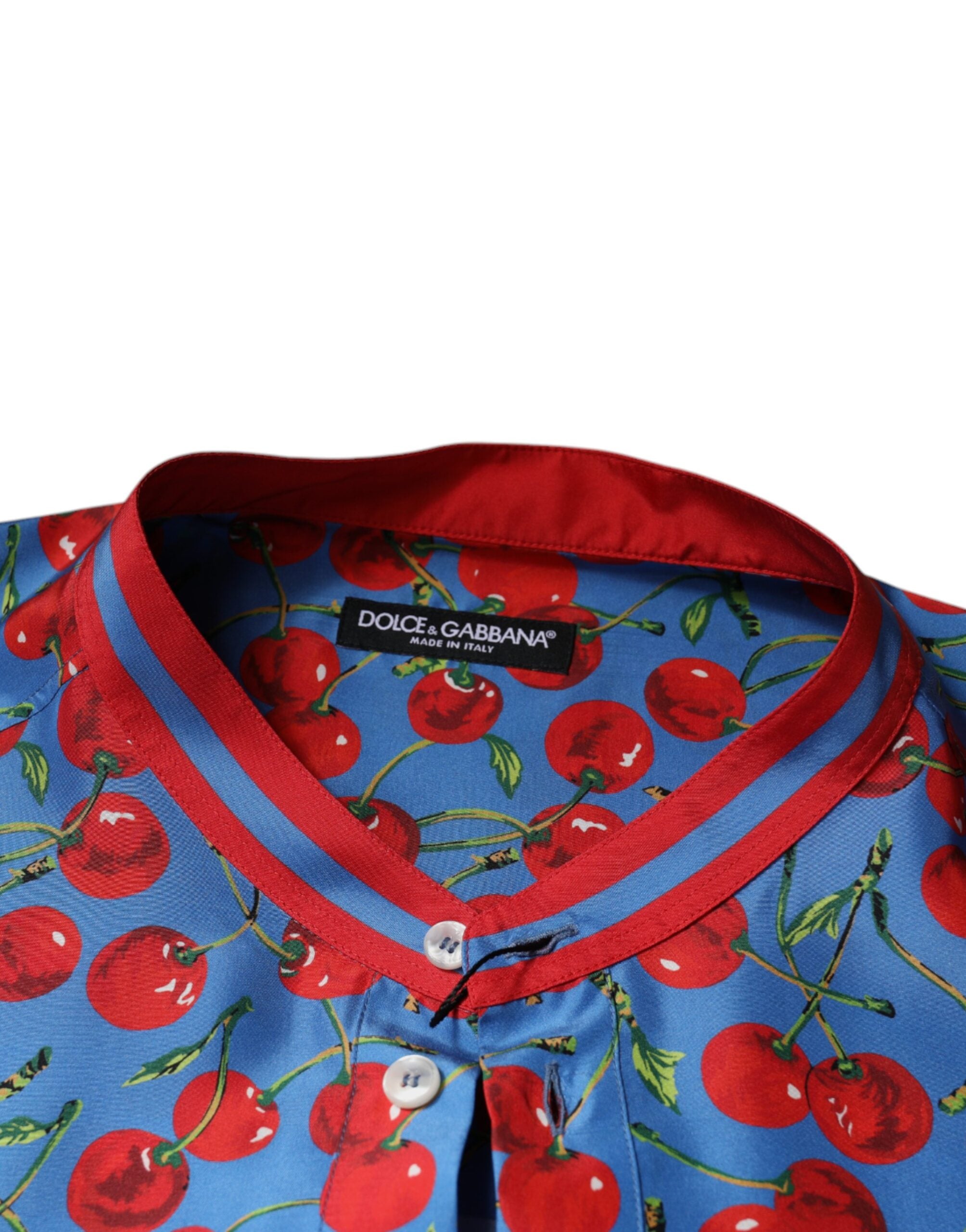 Dolce & Gabbana Blue Cherry Silk Button Down Casual Shirt