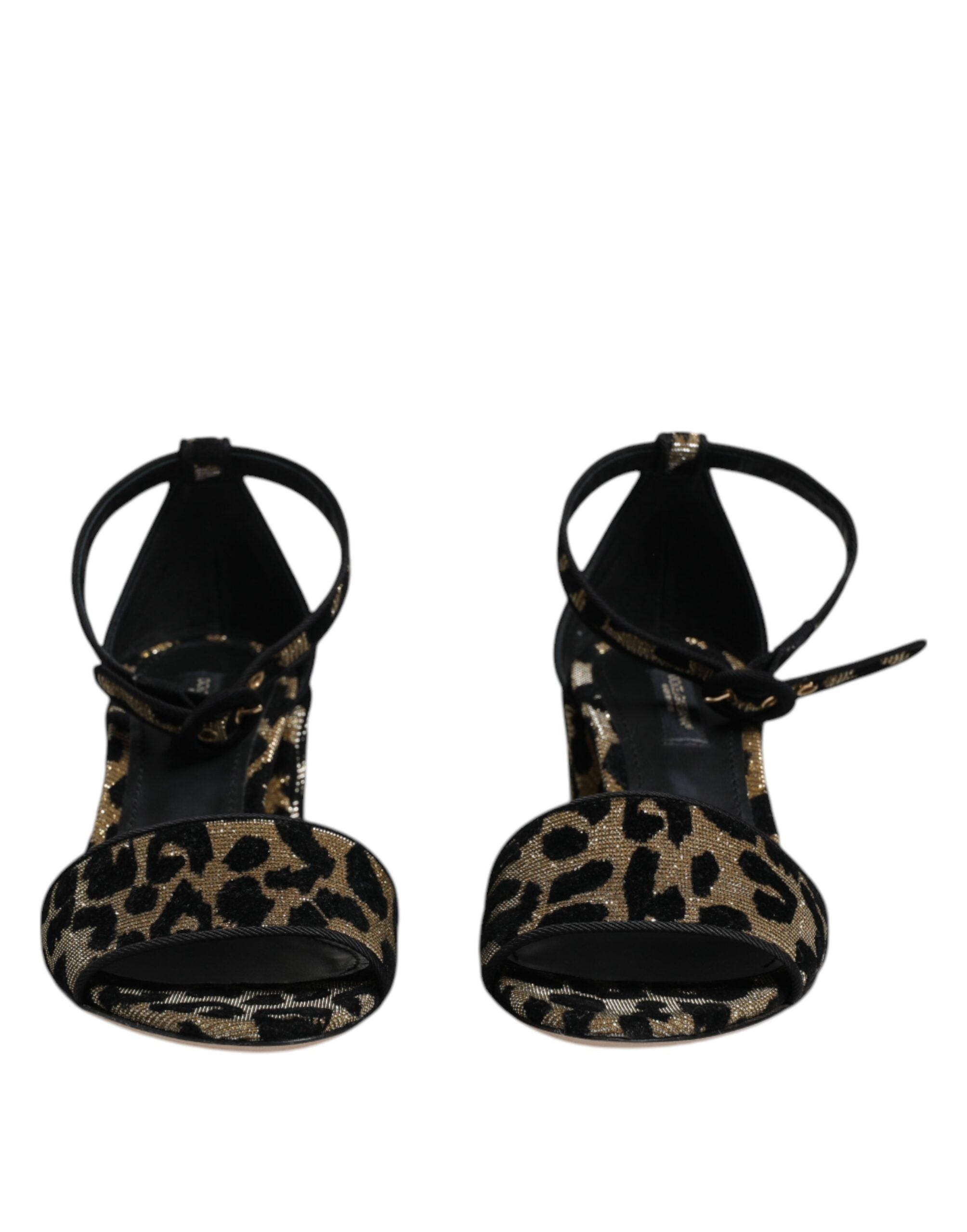 Dolce & Gabbana Gold Leopard Lurex Ankle Strap Heels Sandals Shoes