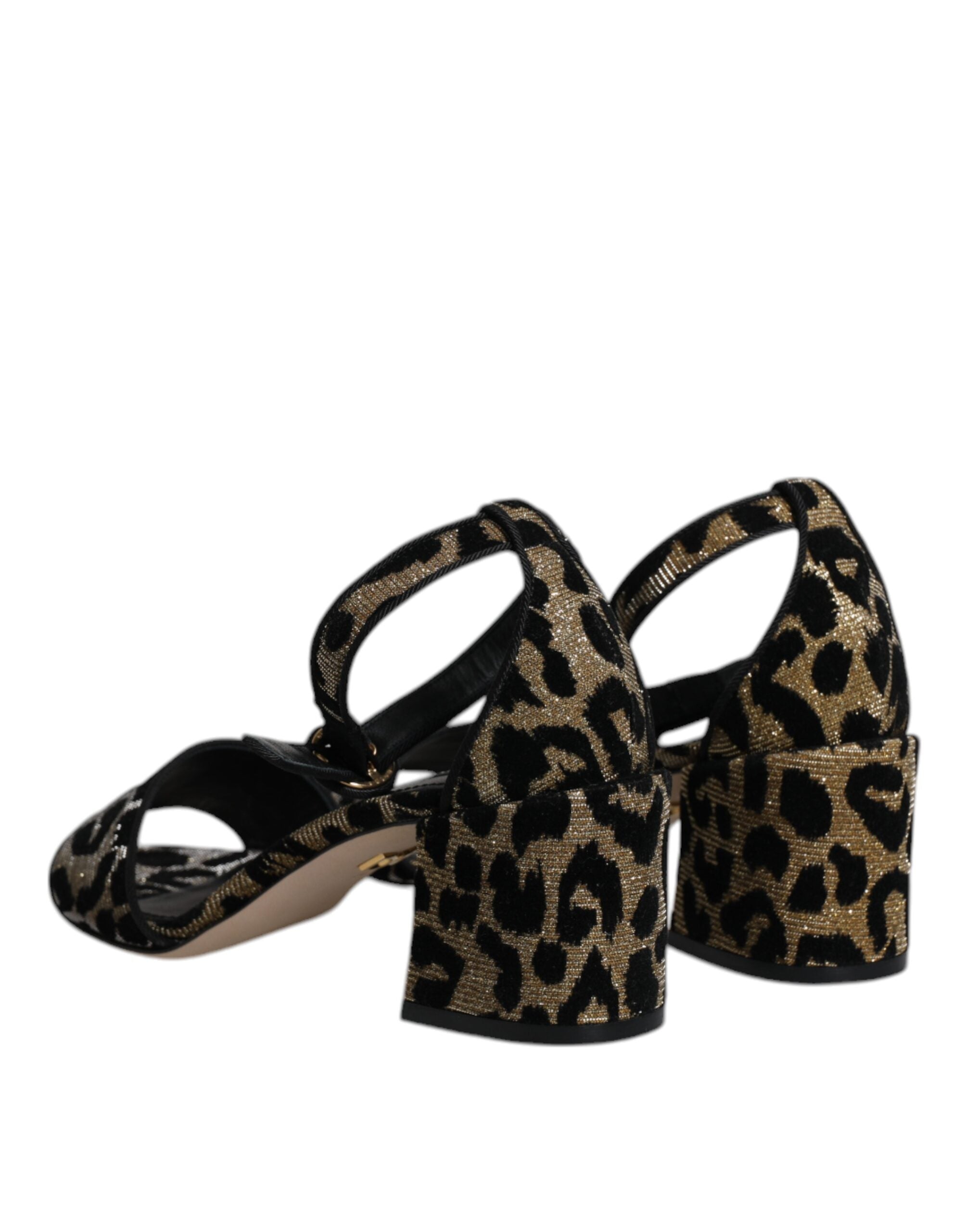 Dolce & Gabbana Gold Leopard Lurex Ankle Strap Heels Sandals Shoes