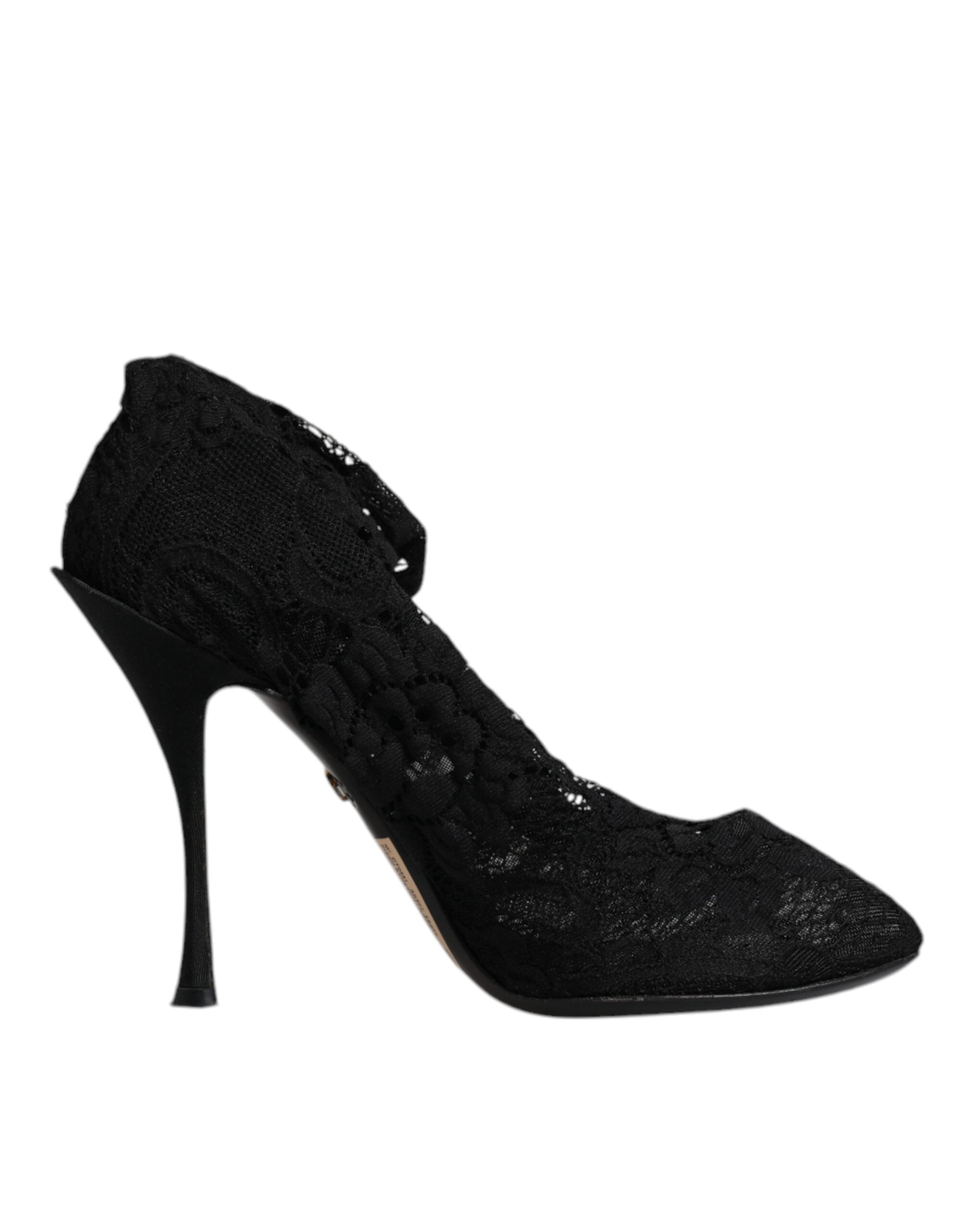 Dolce & Gabbana Black Lace Stretch Heels Mid Calf Boots Shoes