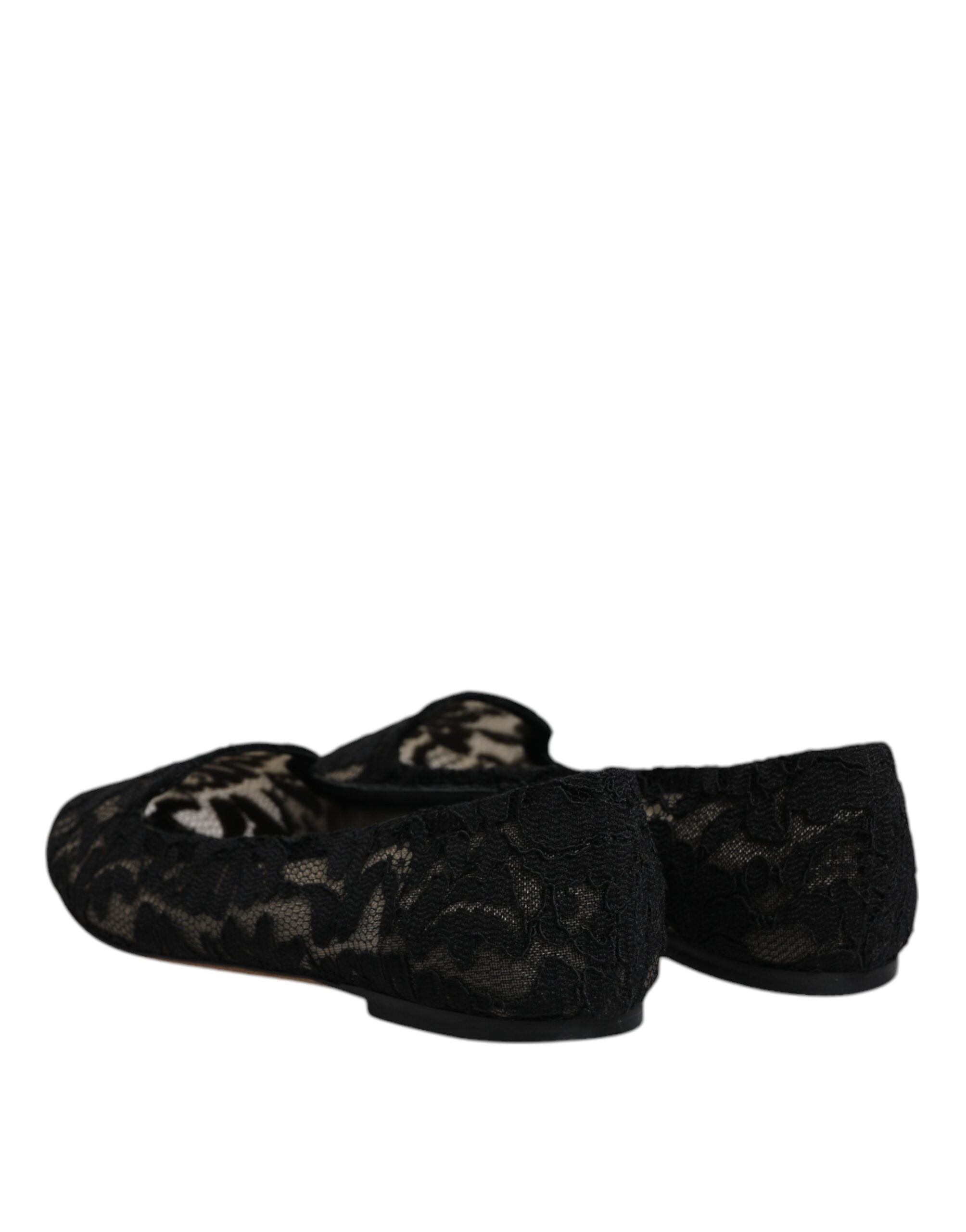 Dolce & Gabbana Black Taormina Lace Slip On Flats Shoes