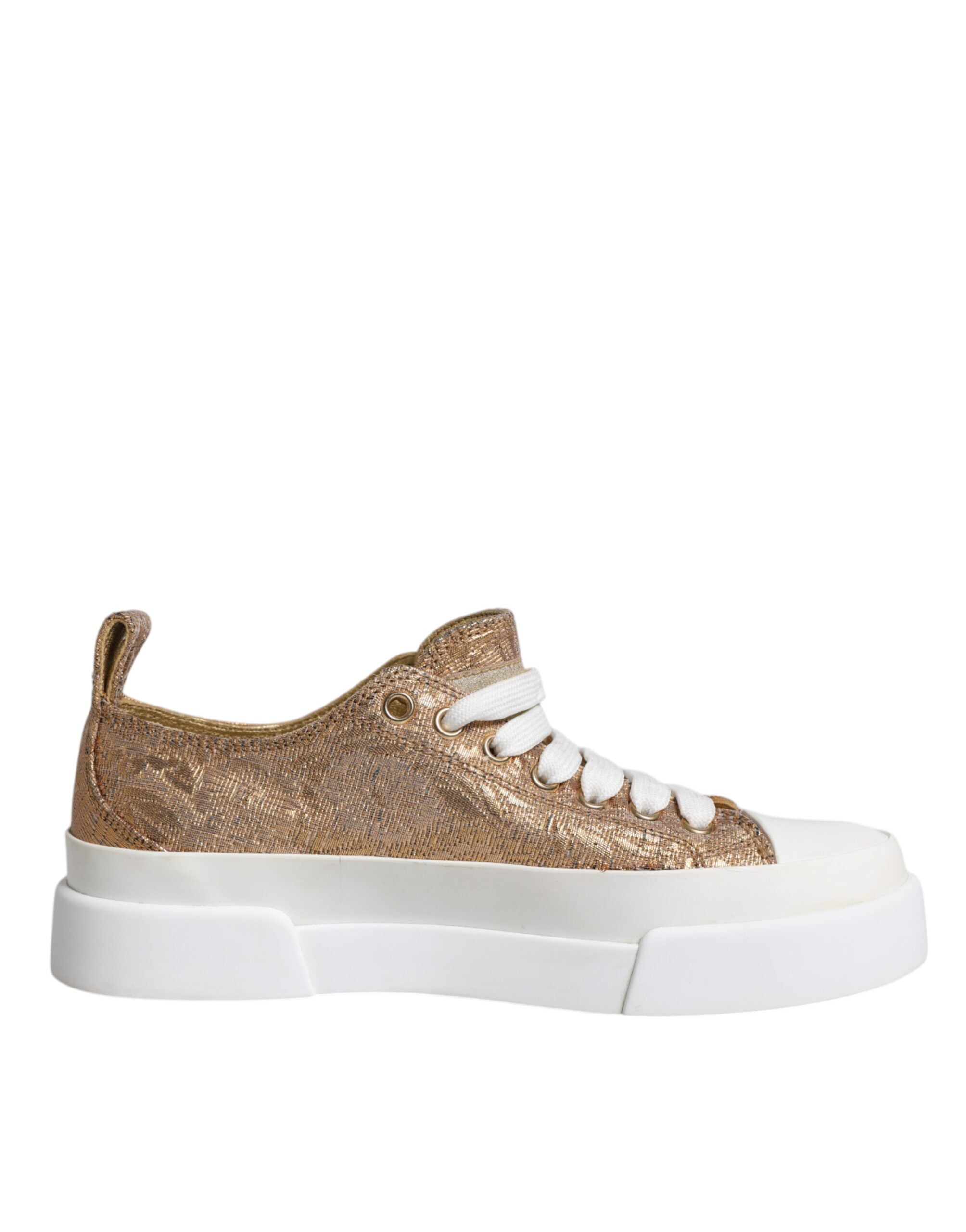 Dolce & Gabbana Gold White Logo Low Top Sneakers Shoes