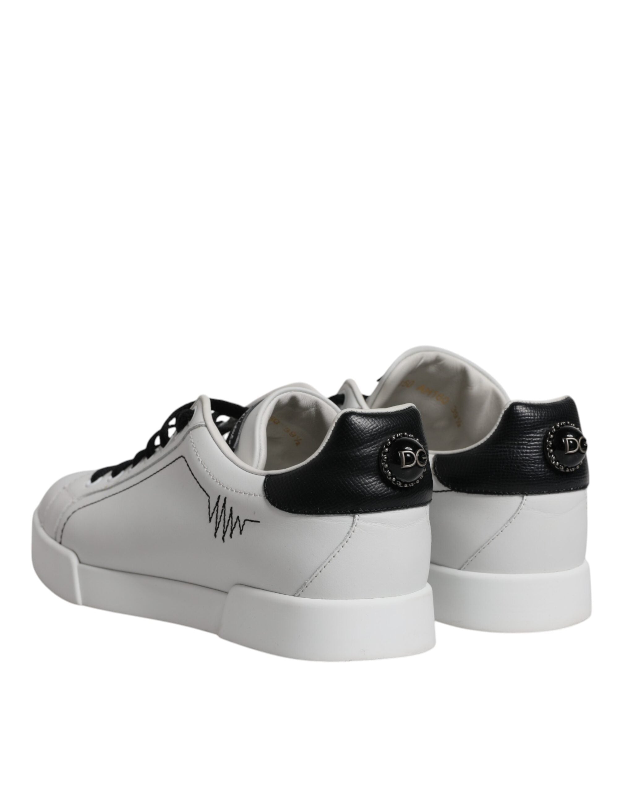 Dolce & Gabbana White Black Leather Low Top Sneakers Shoes