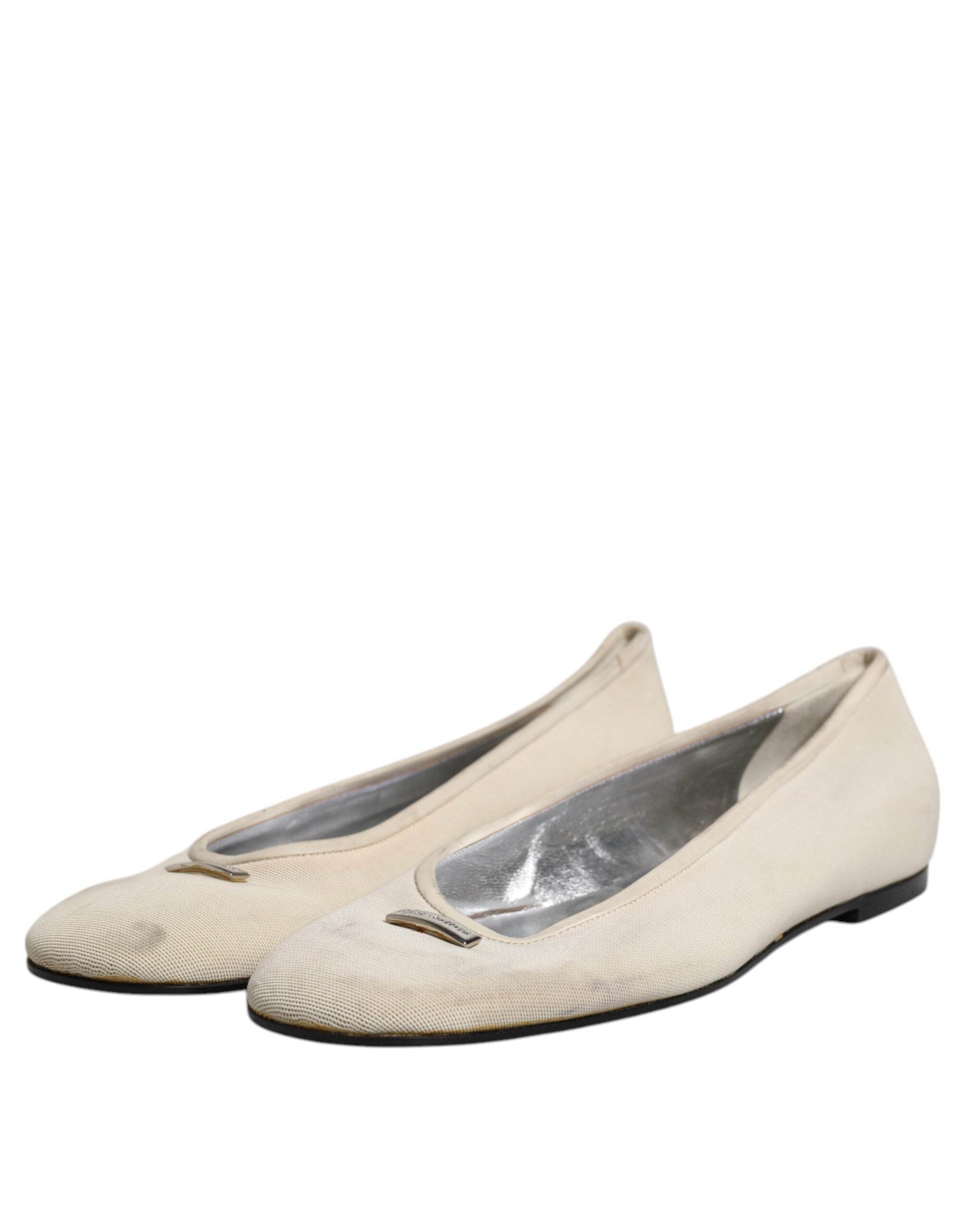 Dolce & Gabbana Beige Fabric Slip On Ballerina Flats Shoes