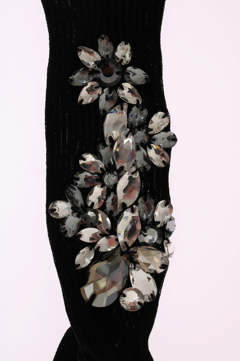 Dolce & Gabbana Crystal Embellished Black Knit Stockings