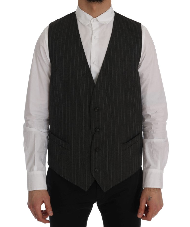 Dolce & Gabbana Elegant Striped Gray Wool Blend Waistcoat Vest