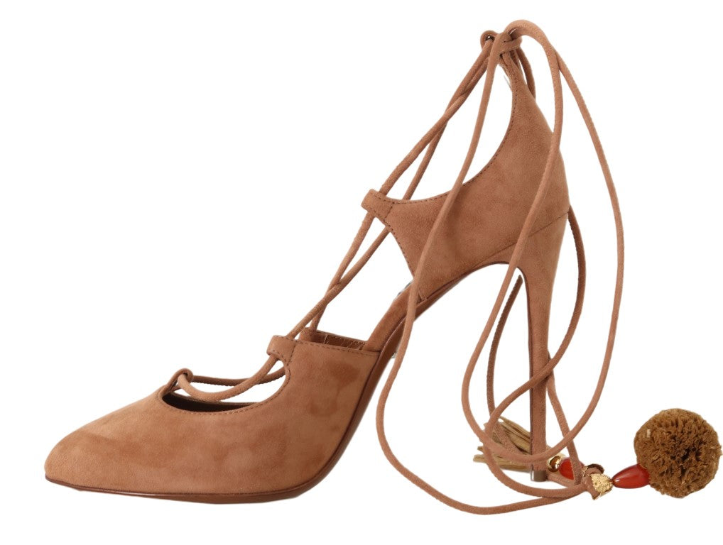 Dolce & Gabbana Beige Suede Tassel Stiletto Heels