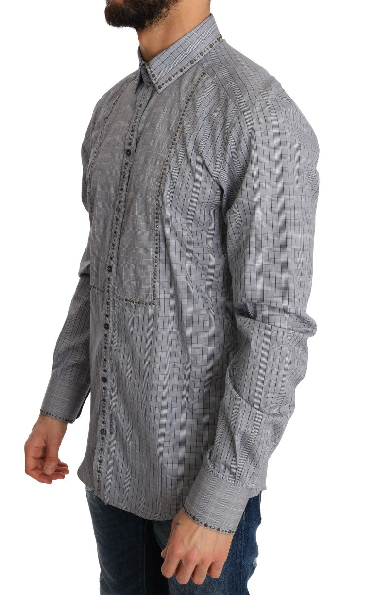 Dolce & Gabbana Elegant Gray Checkered Slim Fit Casual Shirt