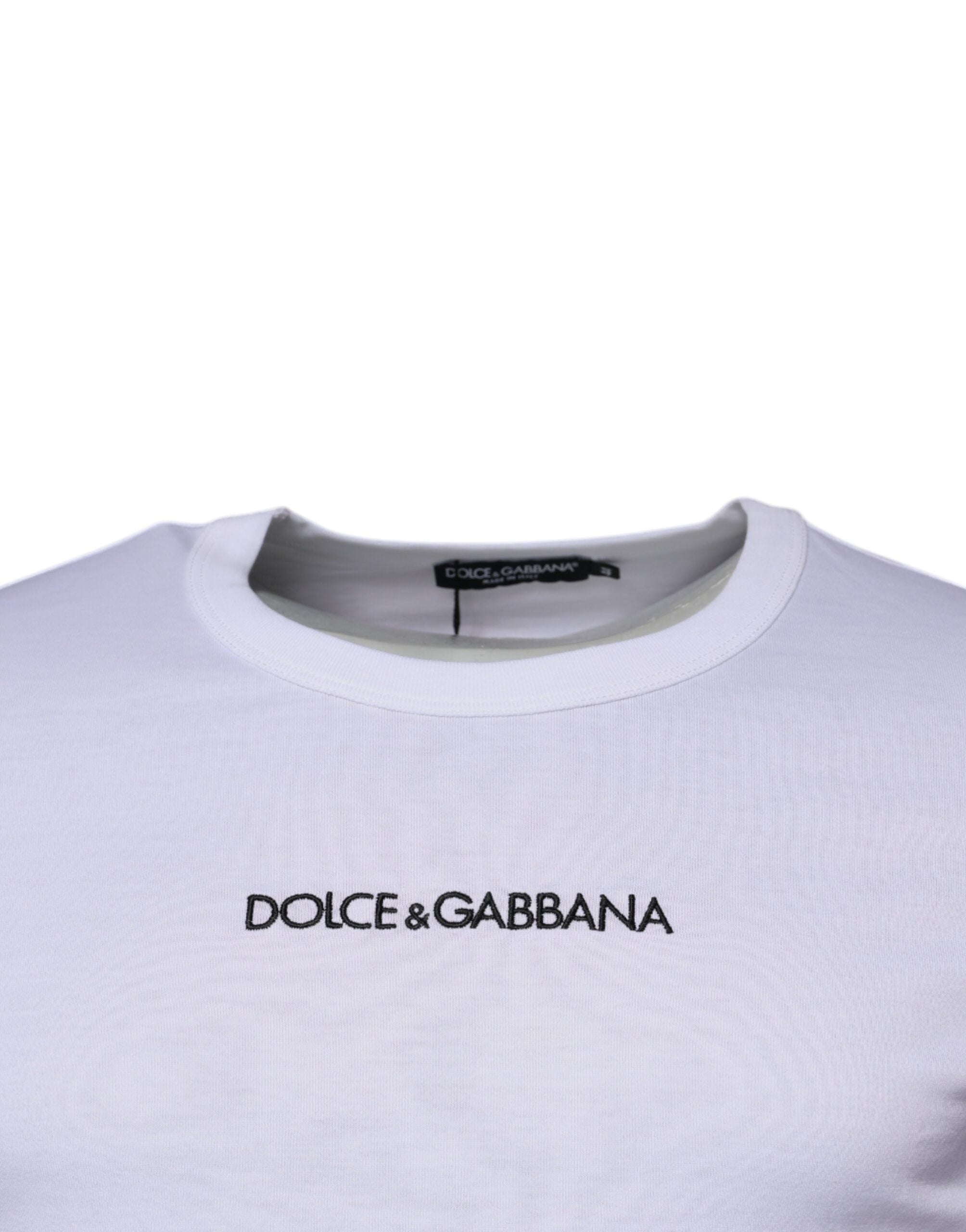 Dolce & Gabbana White Logo Crew Neck Cotton Pullover Sweater