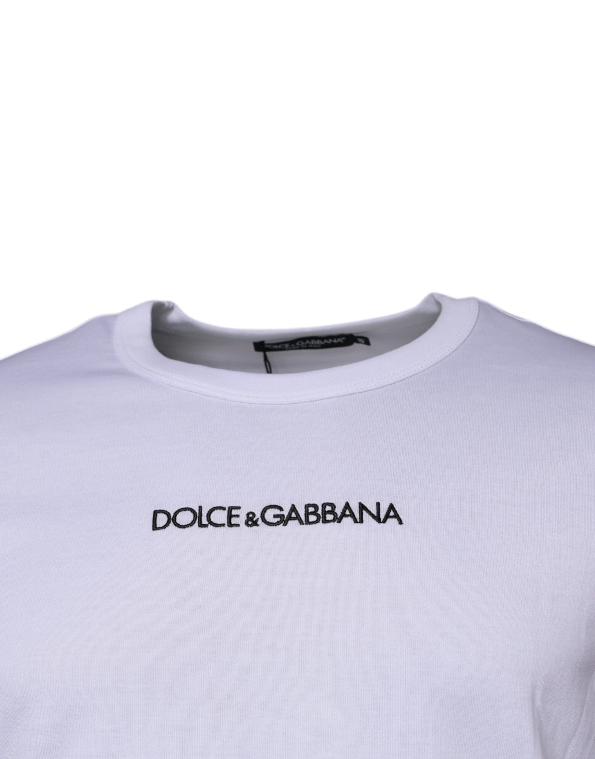 Dolce & Gabbana White Logo Crew Neck Cotton Pullover Sweater