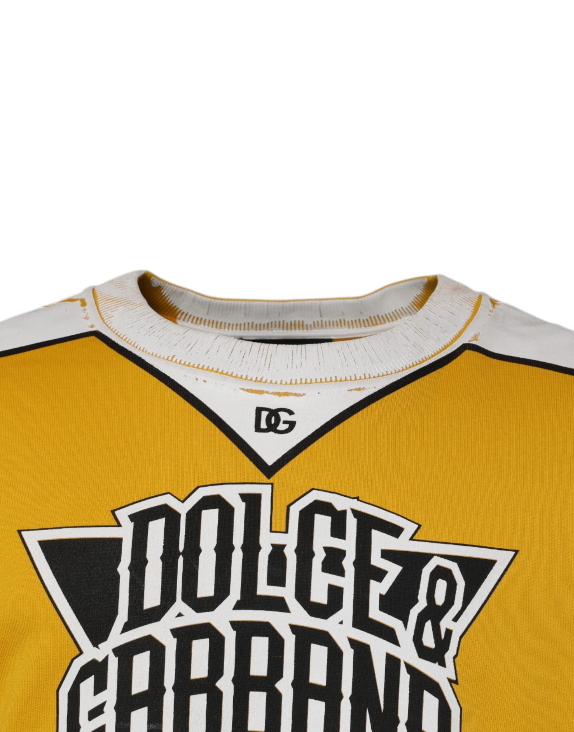 Dolce & Gabbana Yellow Logo Jersey Crewneck Pullover Sweater