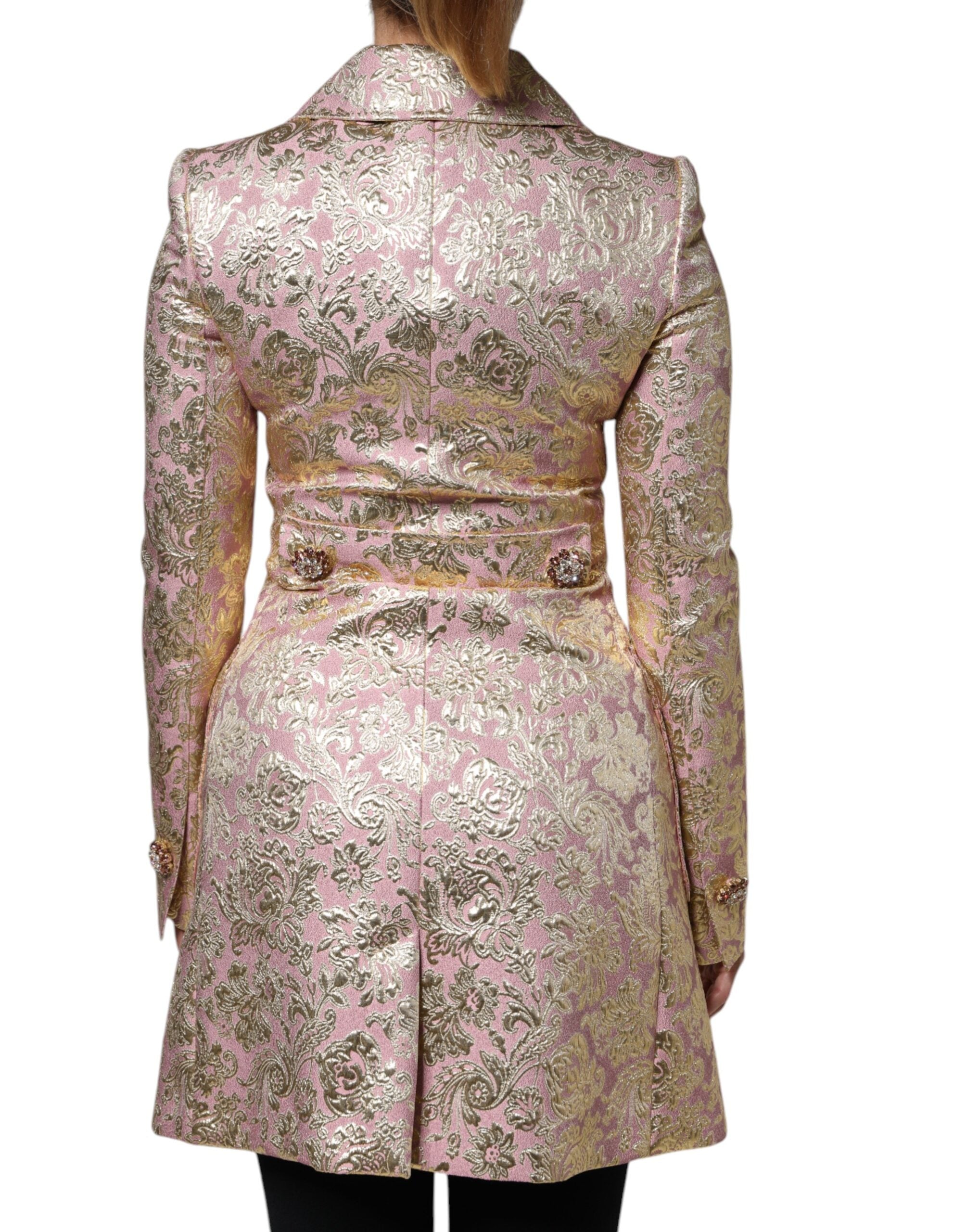 Dolce & Gabbana Metallic Pink Gold Jacquard Jewel Button Coat Jacket