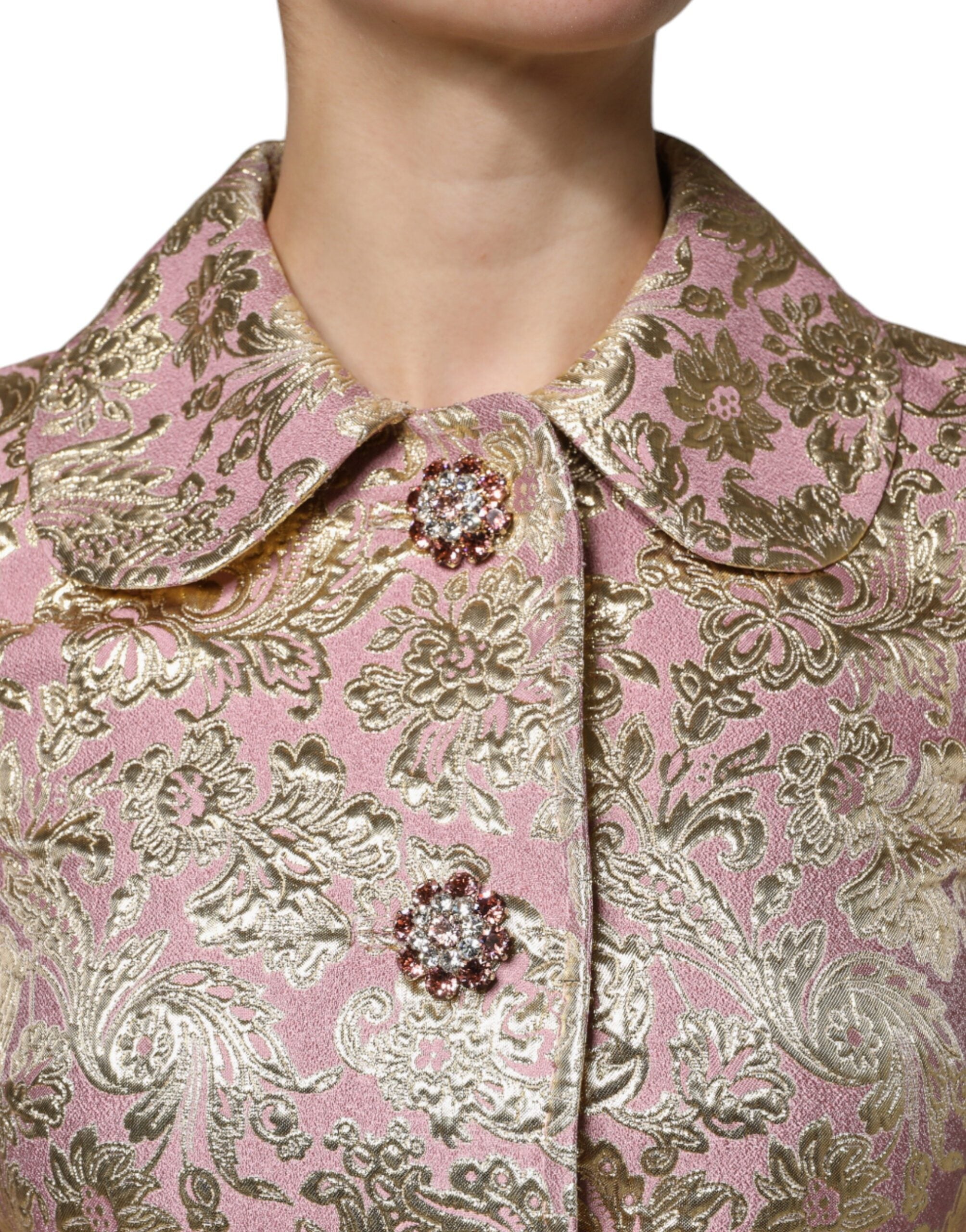 Dolce & Gabbana Metallic Pink Gold Jacquard Jewel Button Coat Jacket